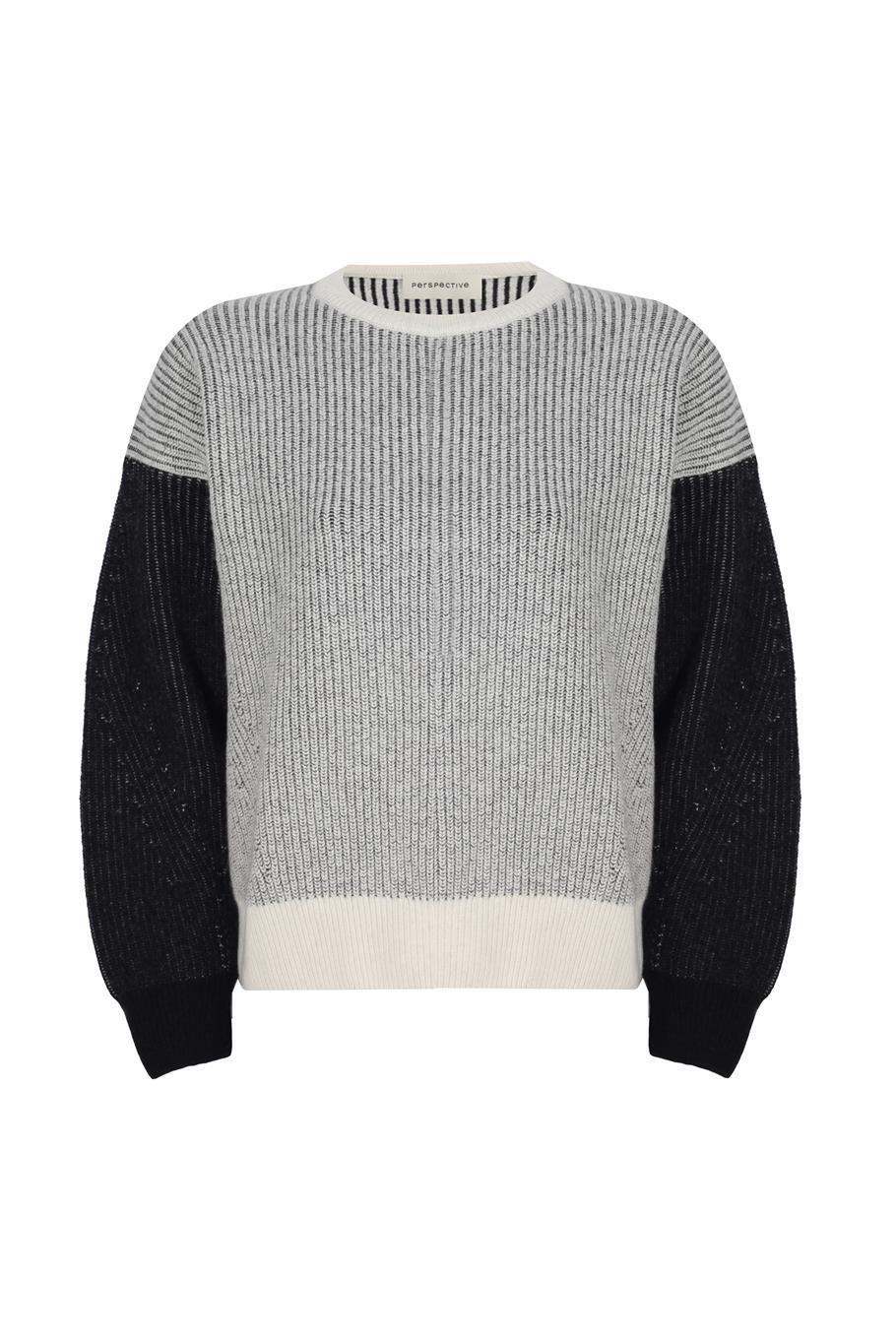 Triko Rahat Kalıp Standart Boy Düşük Kollu Bisiklet Yaka Sıyah beyaz Kazak