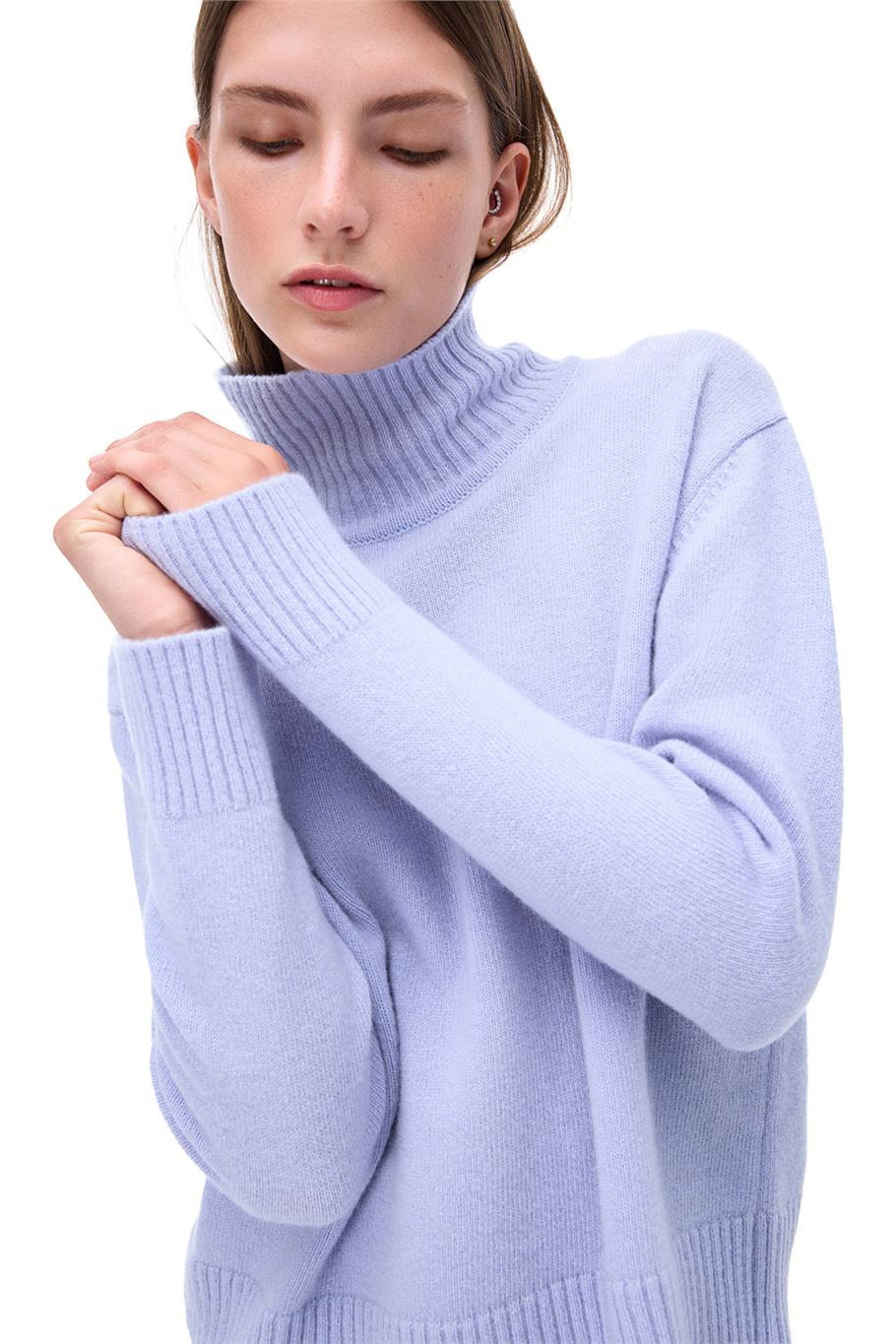 Triko Rahat Kalıp Standart Boy Düşük Kollu Dik Yaka Bebe mavısı Kazak