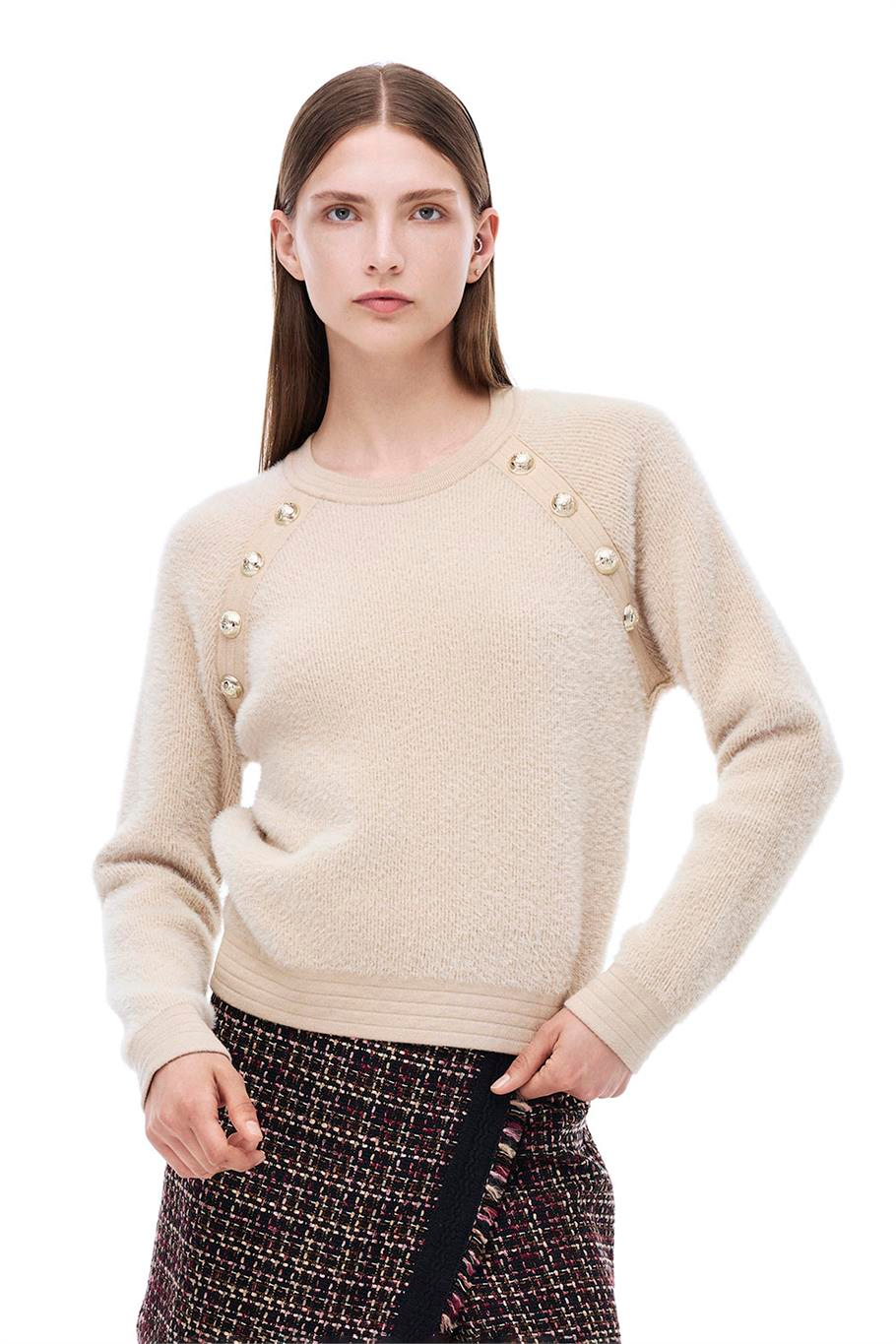 Triko Rahat Kalıp Standart Boy Reglan Kol Bisiklet Yaka Vizon Kazak