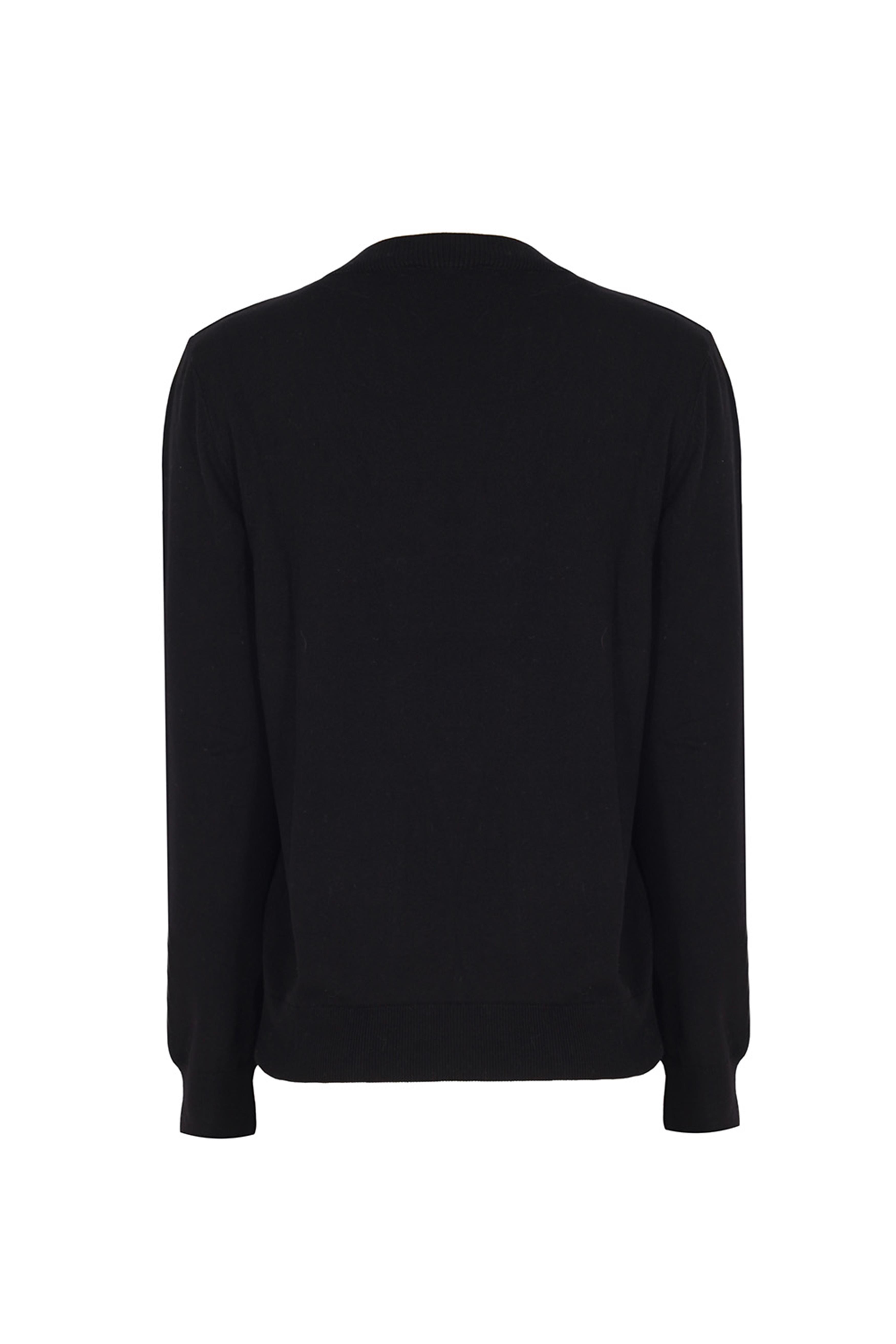 Triko Rahat Kalıp Standart Boy Takma Kol V-Yaka Siyah Kazak