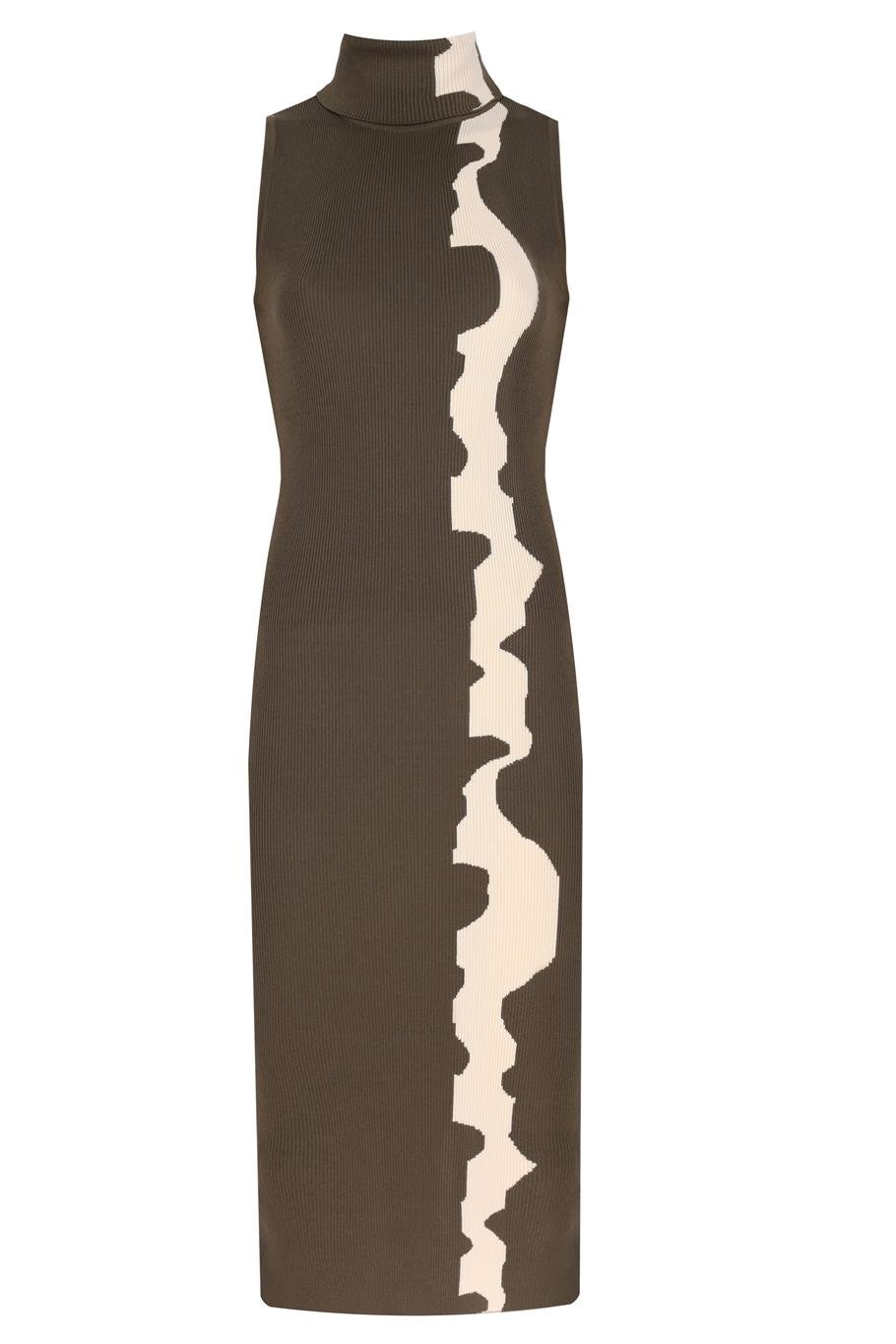 Triko Slim Fit Diz Altı Kolsuz Balıkçı Yaka Hakı Elbise