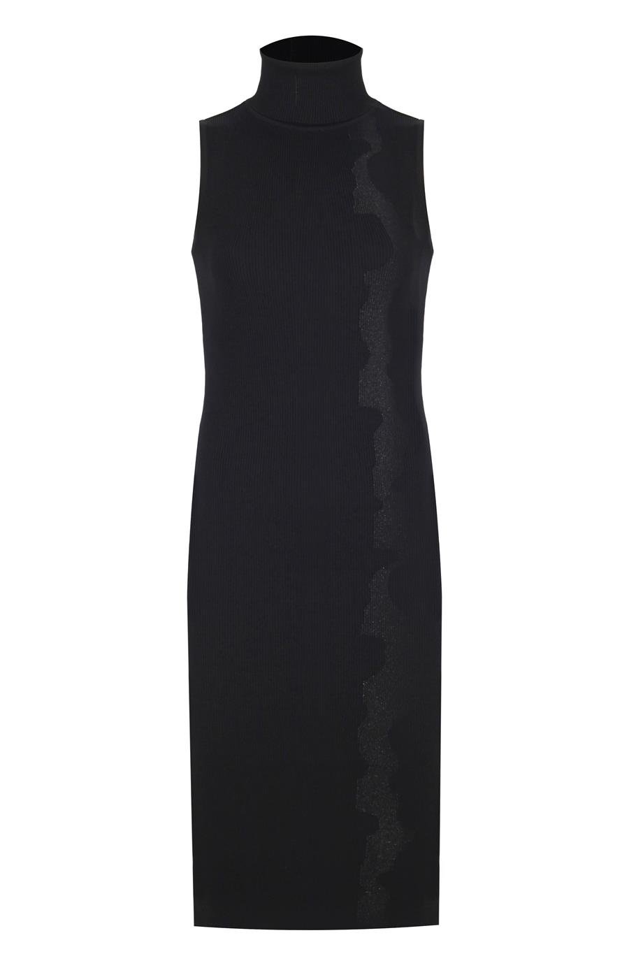 Triko Slim Fit Diz Altı Kolsuz Balıkçı Yaka Siyah Elbise