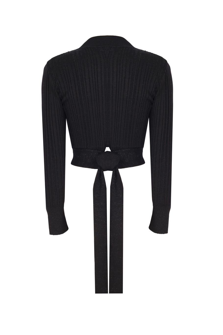 Triko Slim Fit Kısa Boy Takma Kol Balıkçı Yaka Siyah Bluz