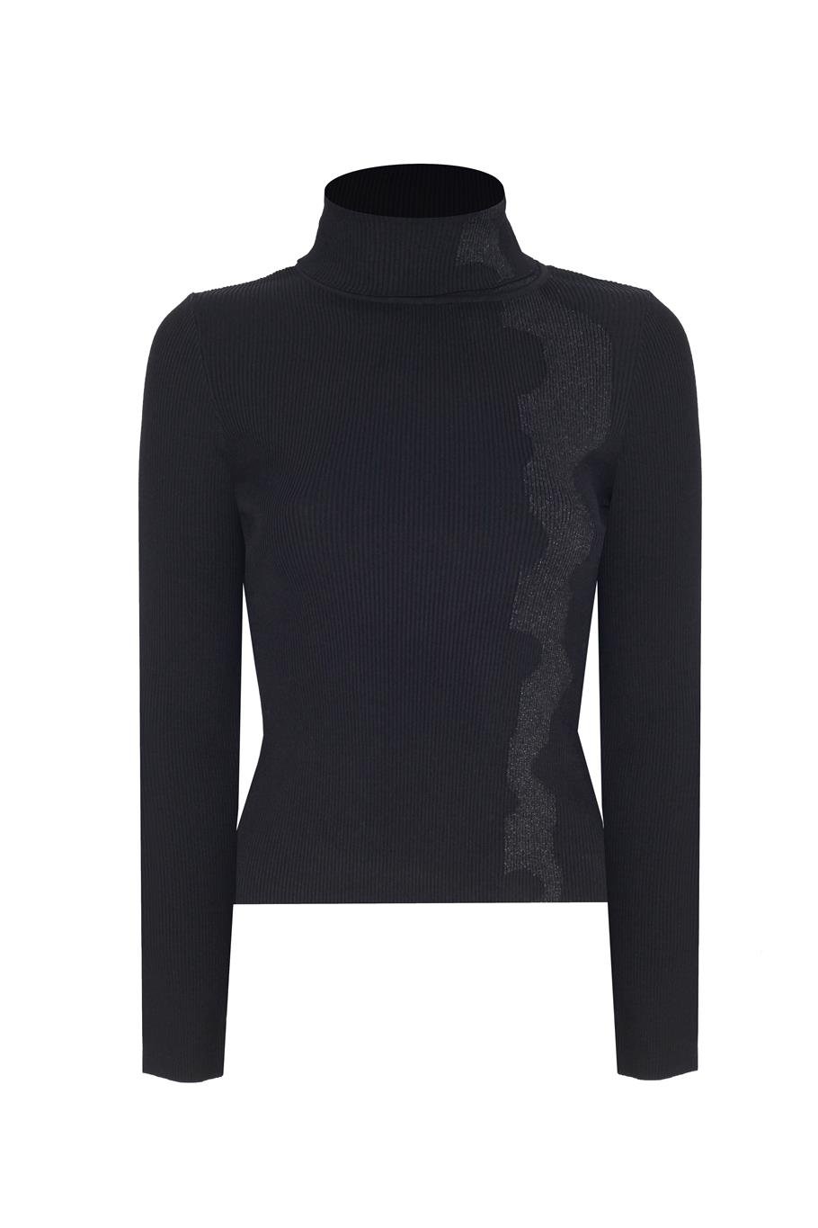 Triko Slim Fit Standart Boy Takma Kol Balıkçı Yaka Siyah Kazak