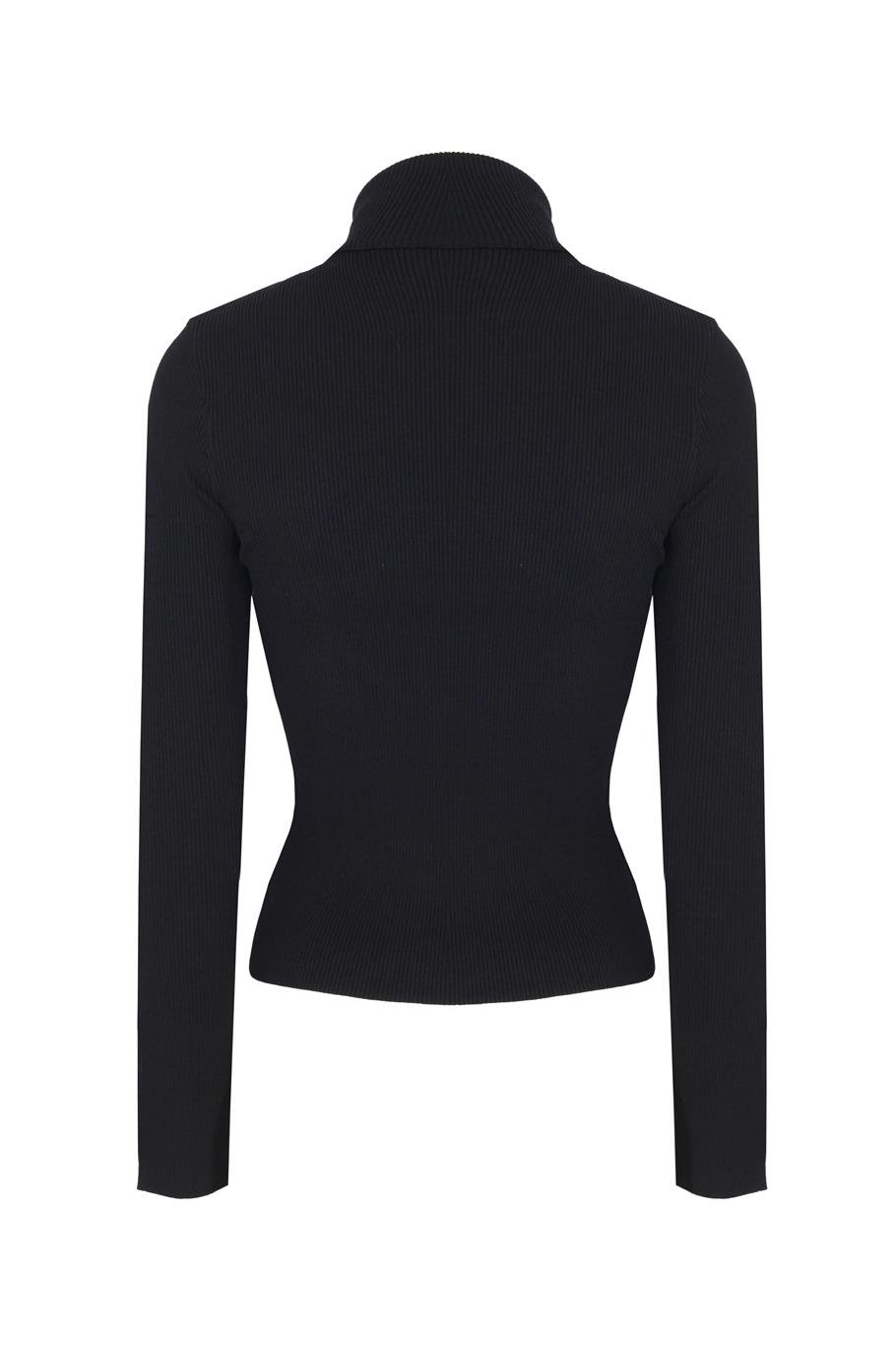 Triko Slim Fit Standart Boy Takma Kol Balıkçı Yaka Siyah Kazak