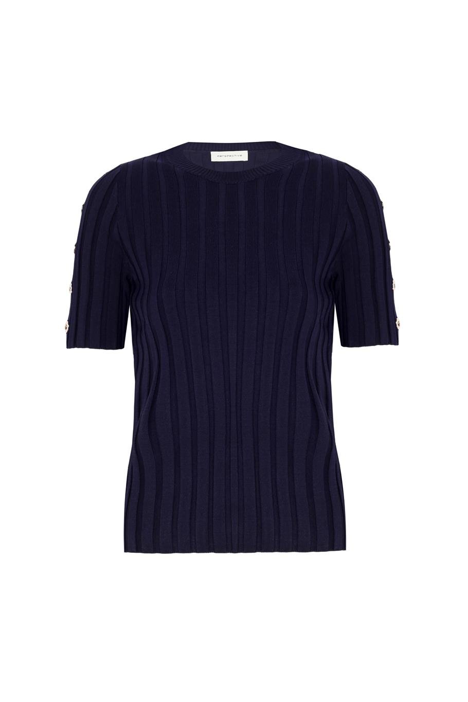 Triko Slim Fit Standart Boy Takma Kol Bisiklet Yaka Lacivert Bluz