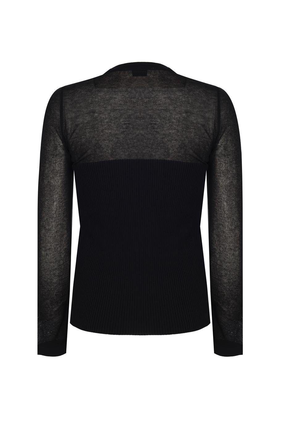 Triko Slim Fit Standart Boy Takma Kol Bisiklet Yaka Siyah Bluz