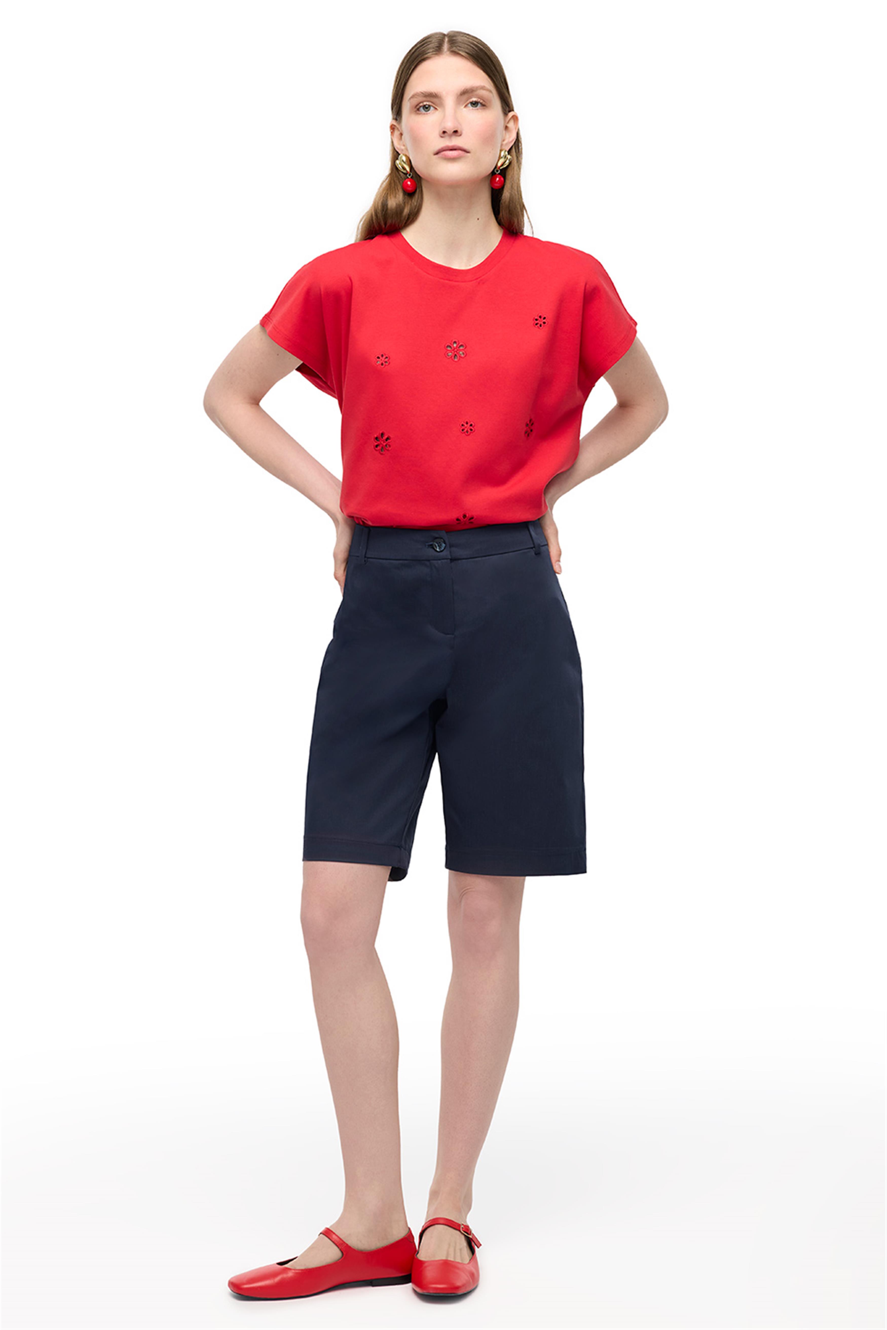 Turuncu %100 Pamuk Rahat Kalıp Bisiklet Yaka Tişört