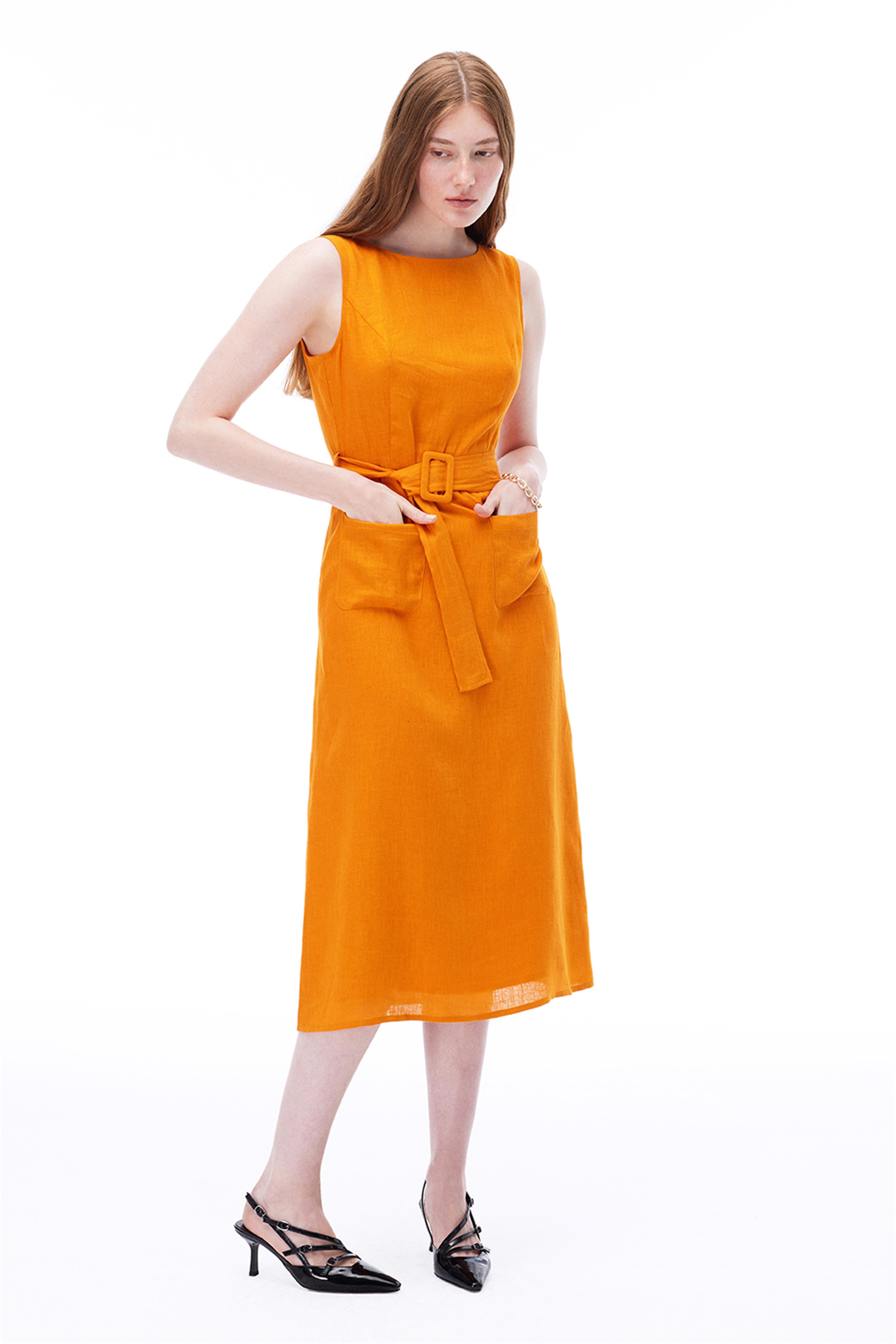 Turuncu Akars Regular Fit Midi Boy Elbise