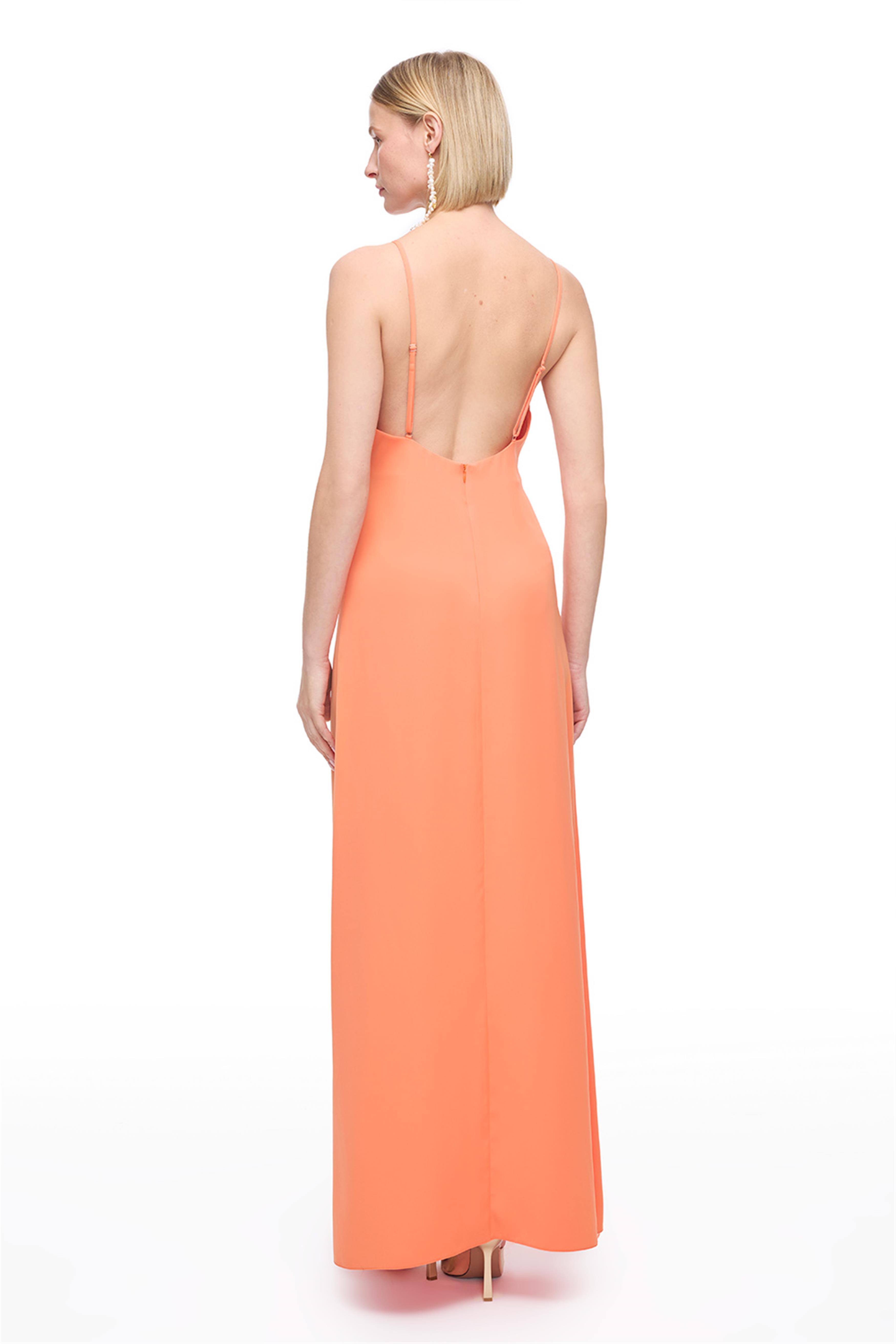 Turuncu Askılı Uzun Elbise