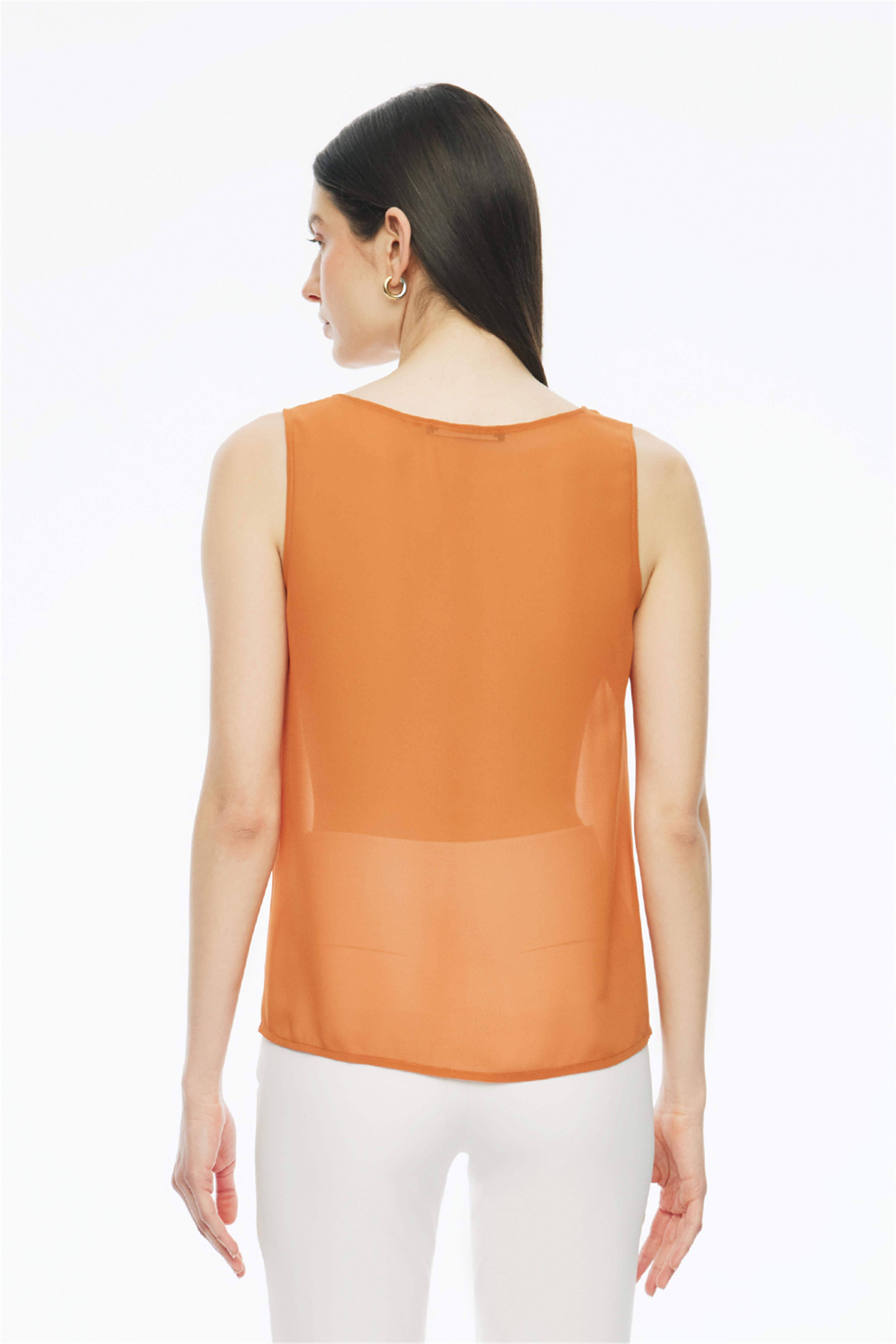 Turuncu Judy Regular Fit V-Yaka Sıfır Kol Bluz