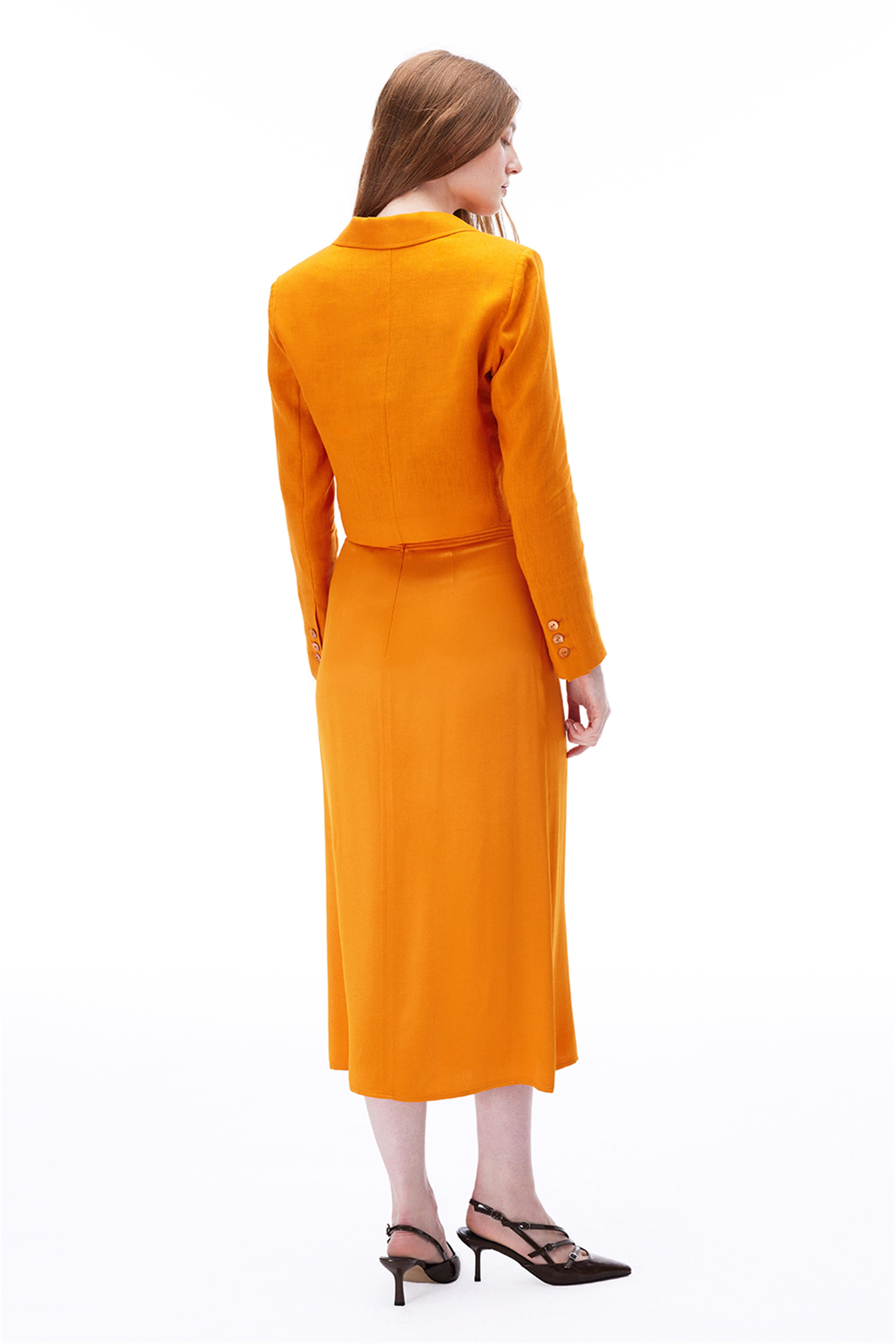 Turuncu Keten Kısa Ceket