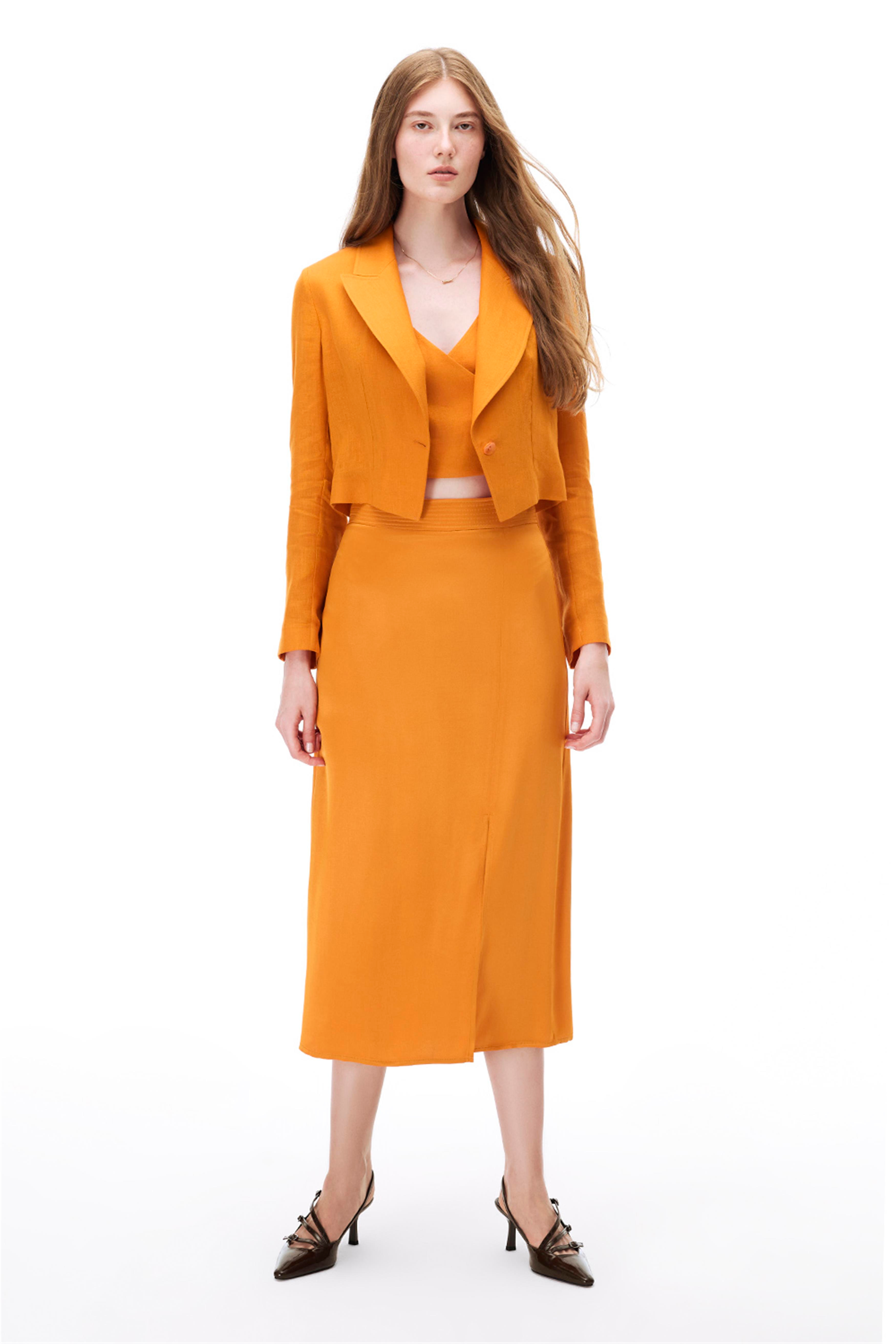 Turuncu Keten Kısa Ceket