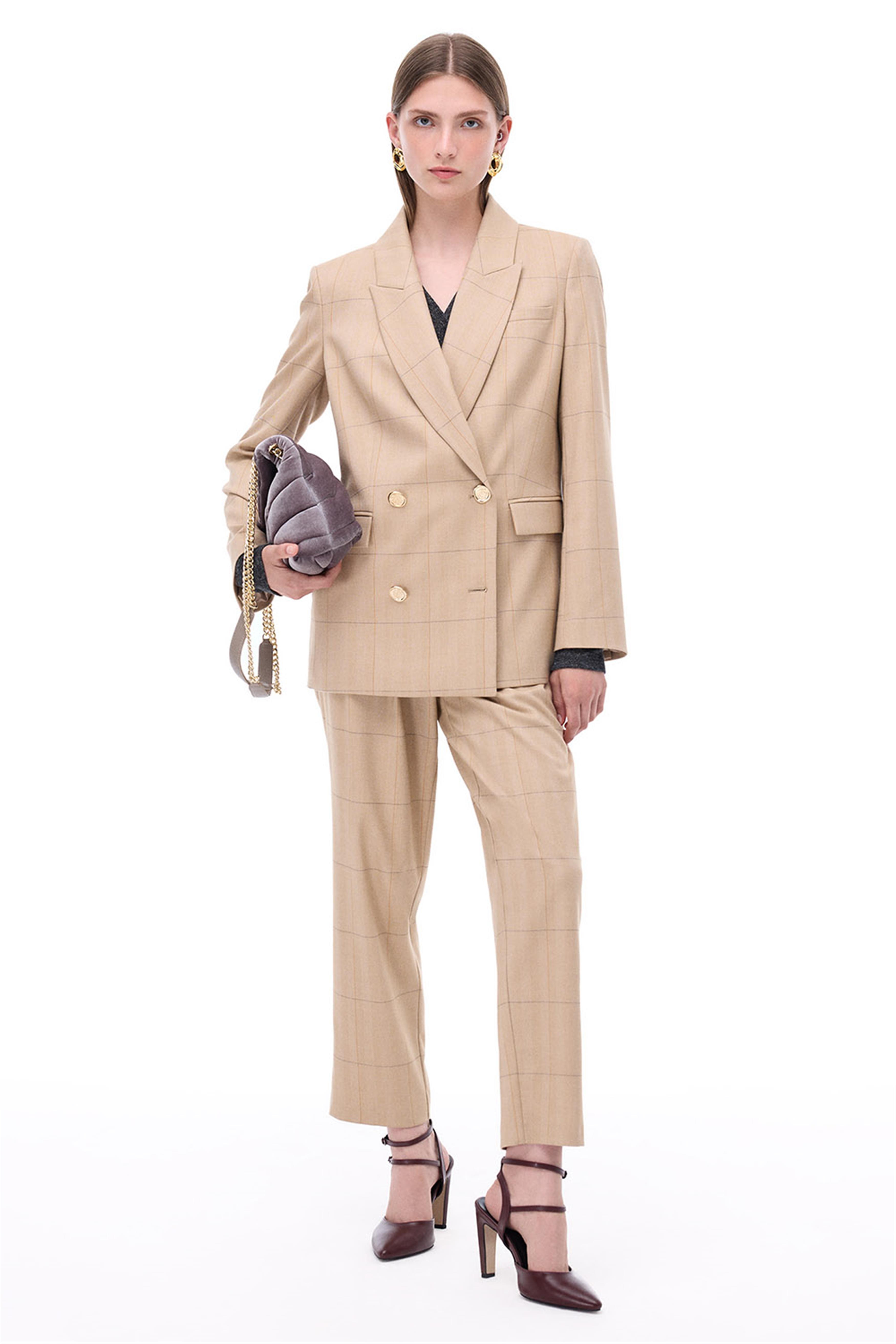 Untimely Regular Fit Balıksırtı Desenli Takma Kol Devetüyü Renk Kadın Ceket