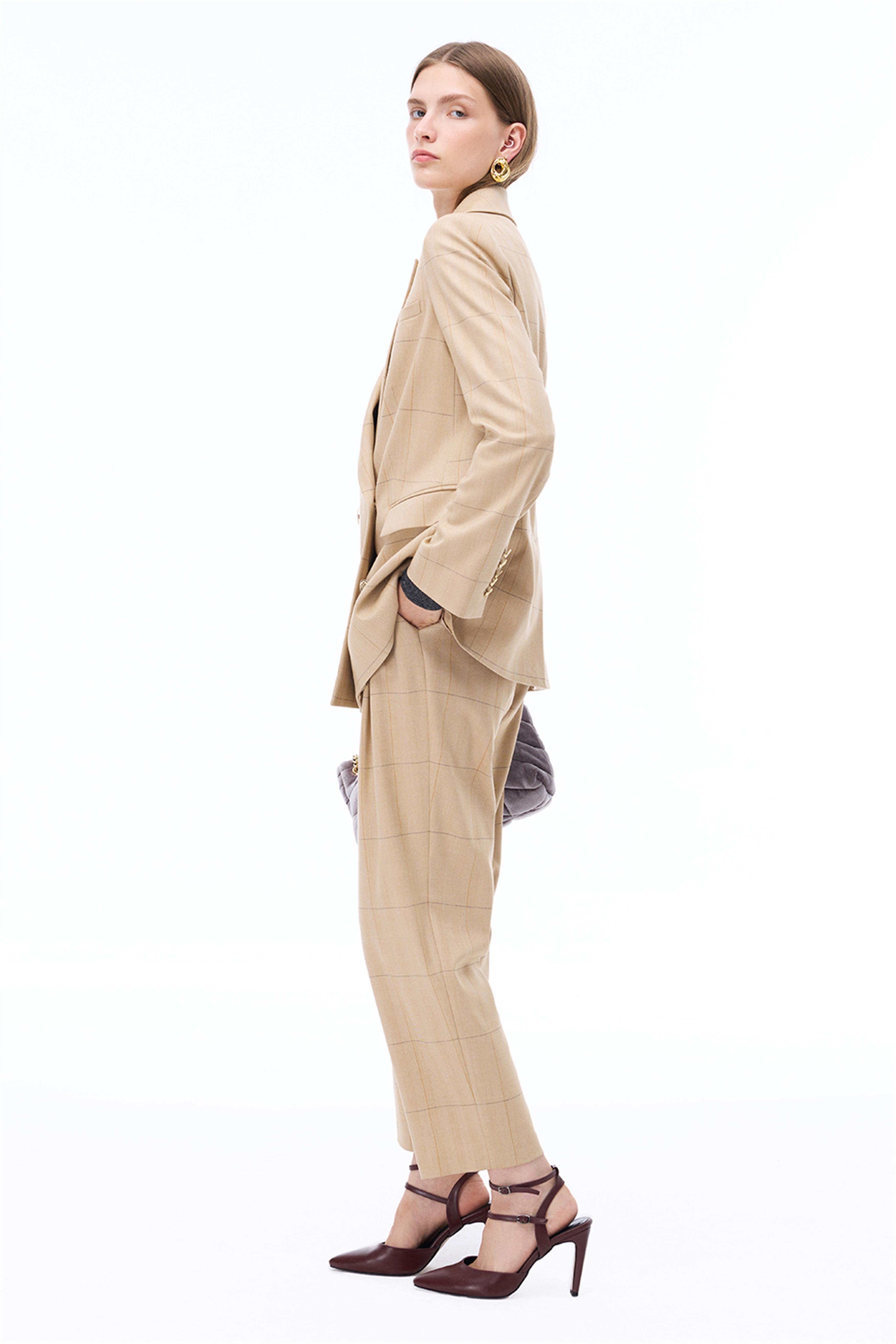 Untimely Regular Fit Balıksırtı Desenli Takma Kol Devetüyü Renk Kadın Ceket