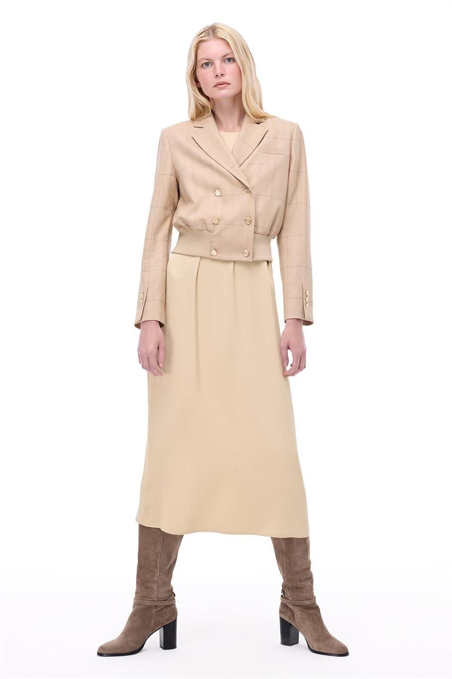 Untimely Regular Fit Balıksırtı Desenli Takma Kol Devetüyü Renk Kadın Ceket