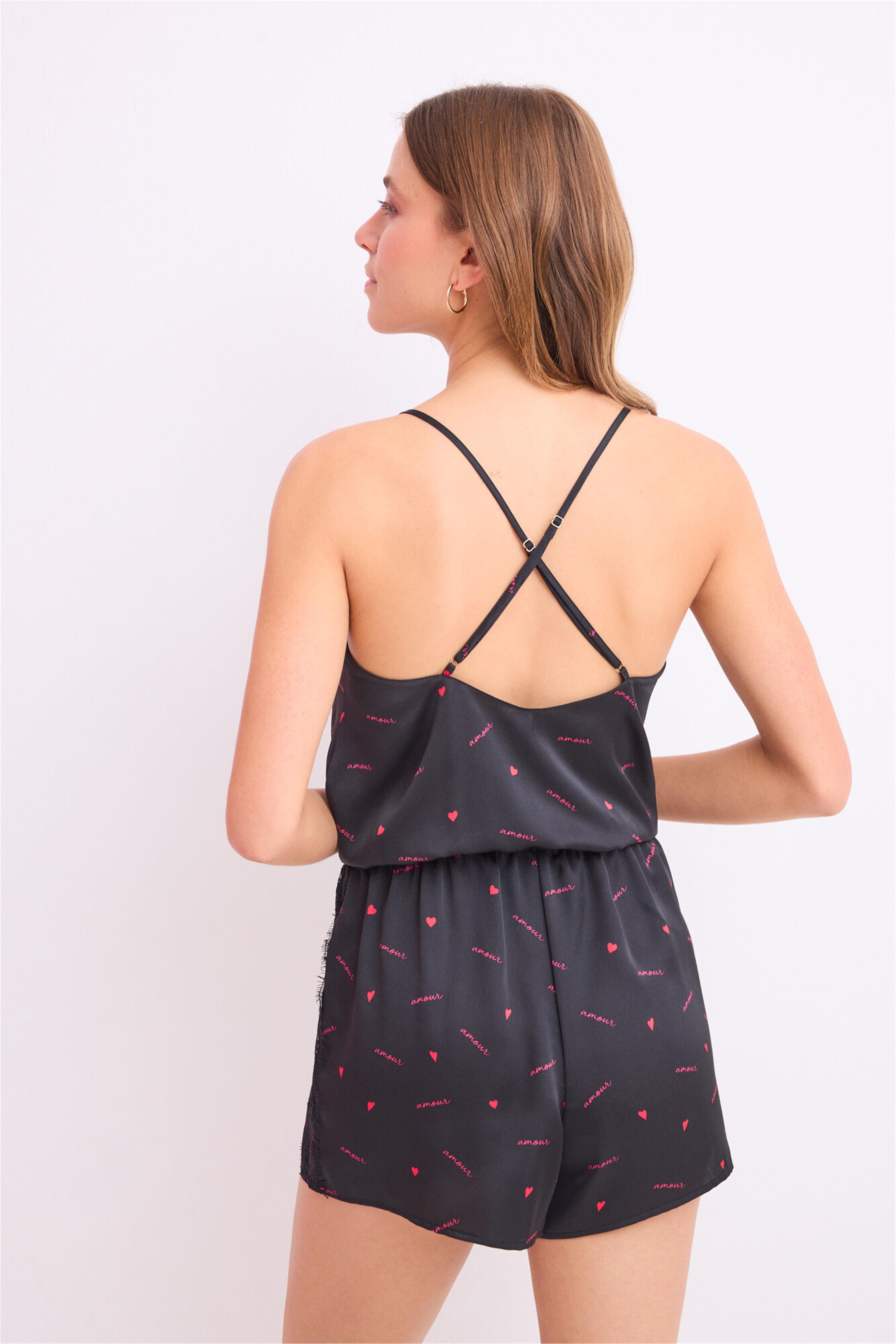 Women Secret Kadın Siyah şortlu Tulum Pijama
