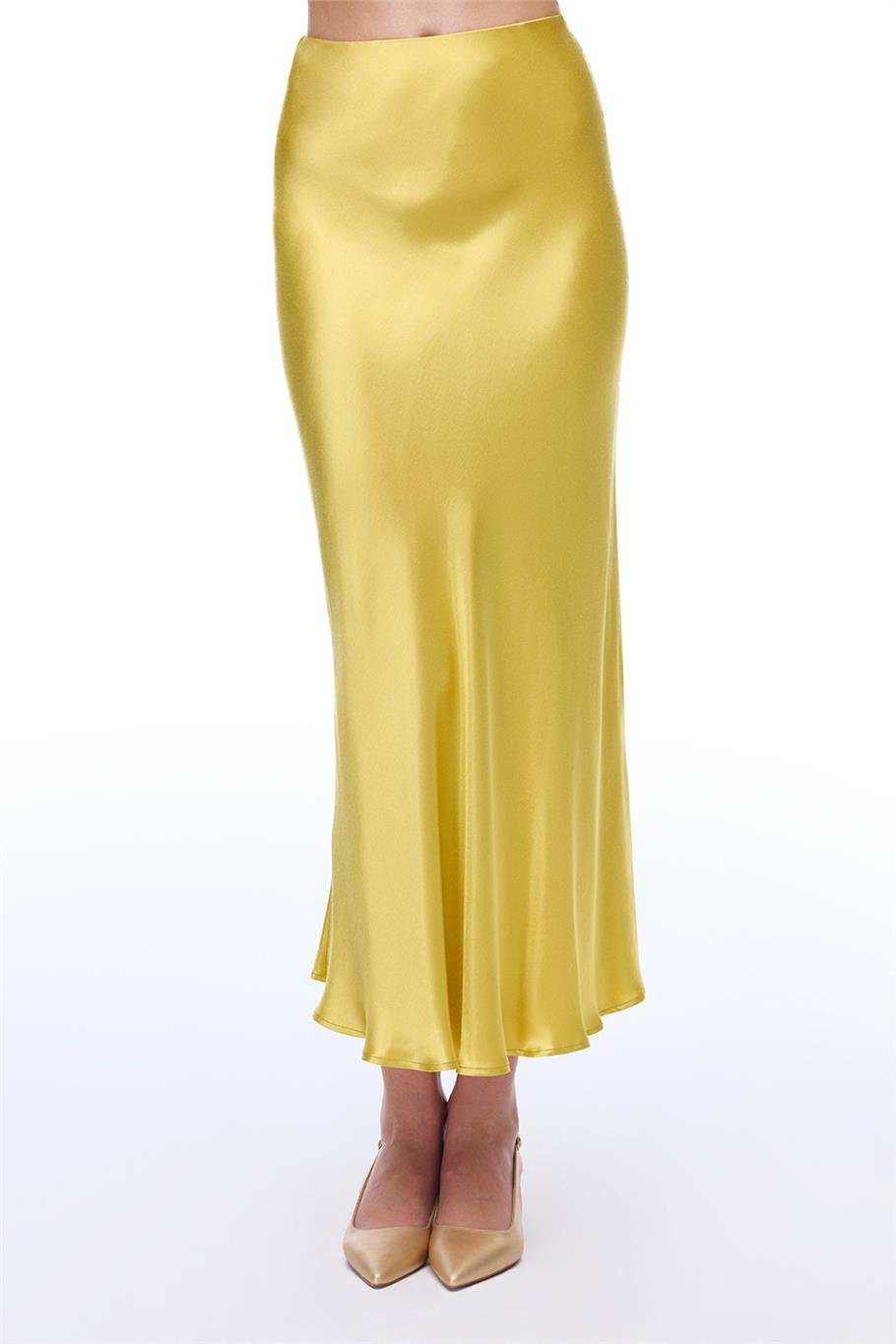 Yağ Yeşili Orta Bel Midi Etek