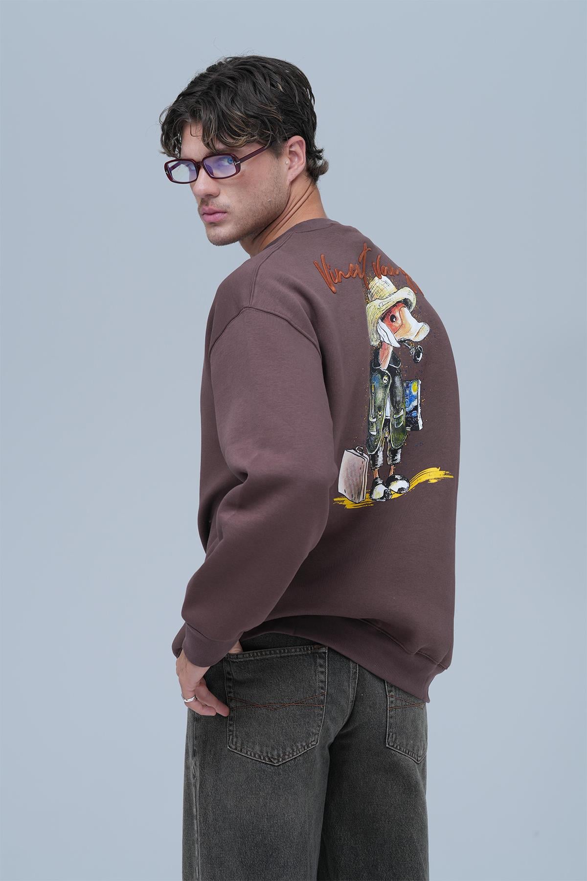 Art Nomad Oversize Sweatshirt Erkek Kahverengi
