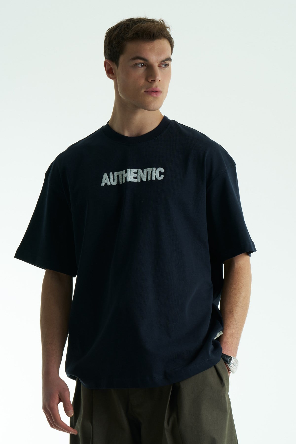 Authentic Oversize Erkek Tişört Lacivert