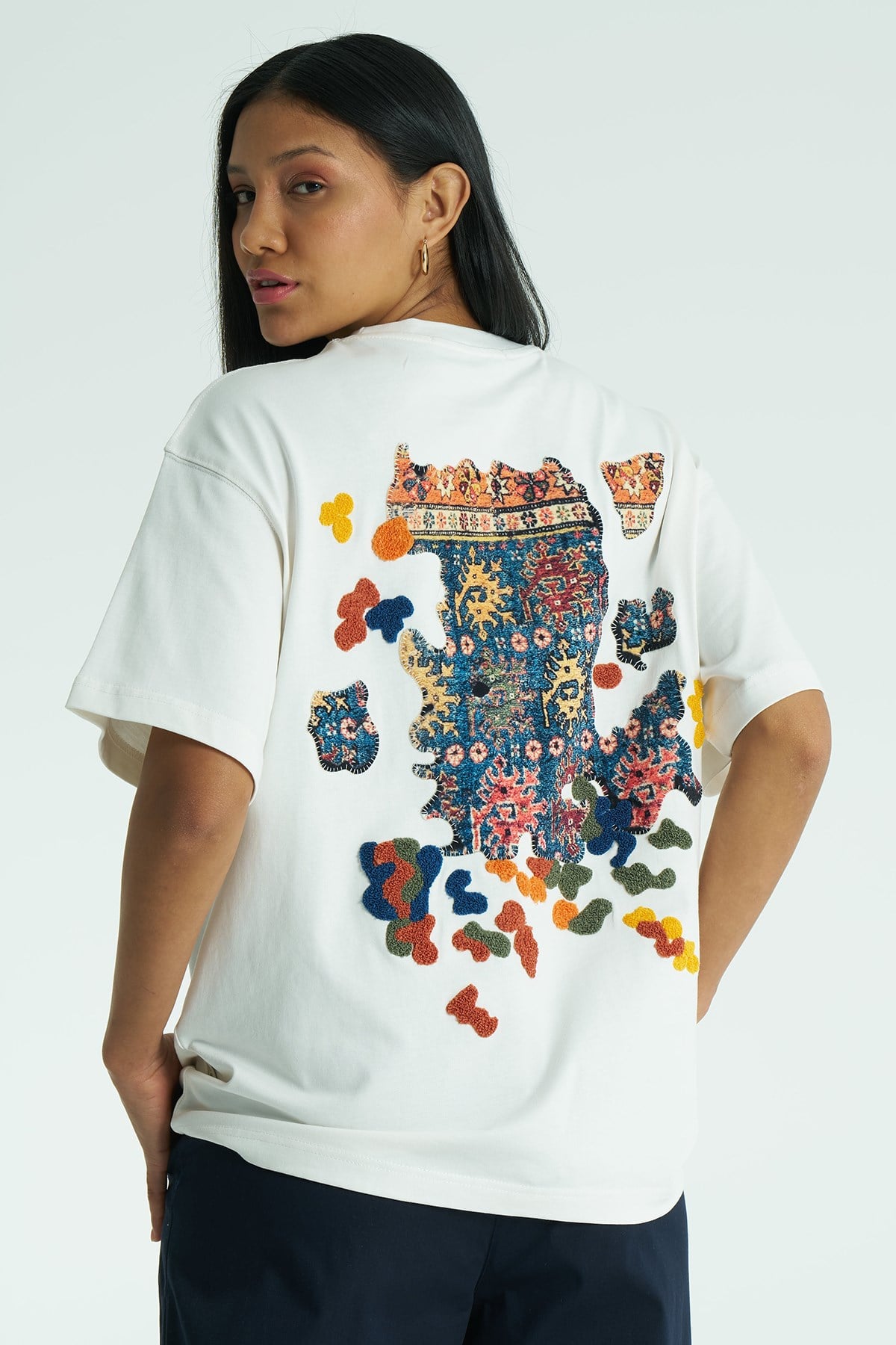 Authentic Oversize Kadın Tişört Ekru