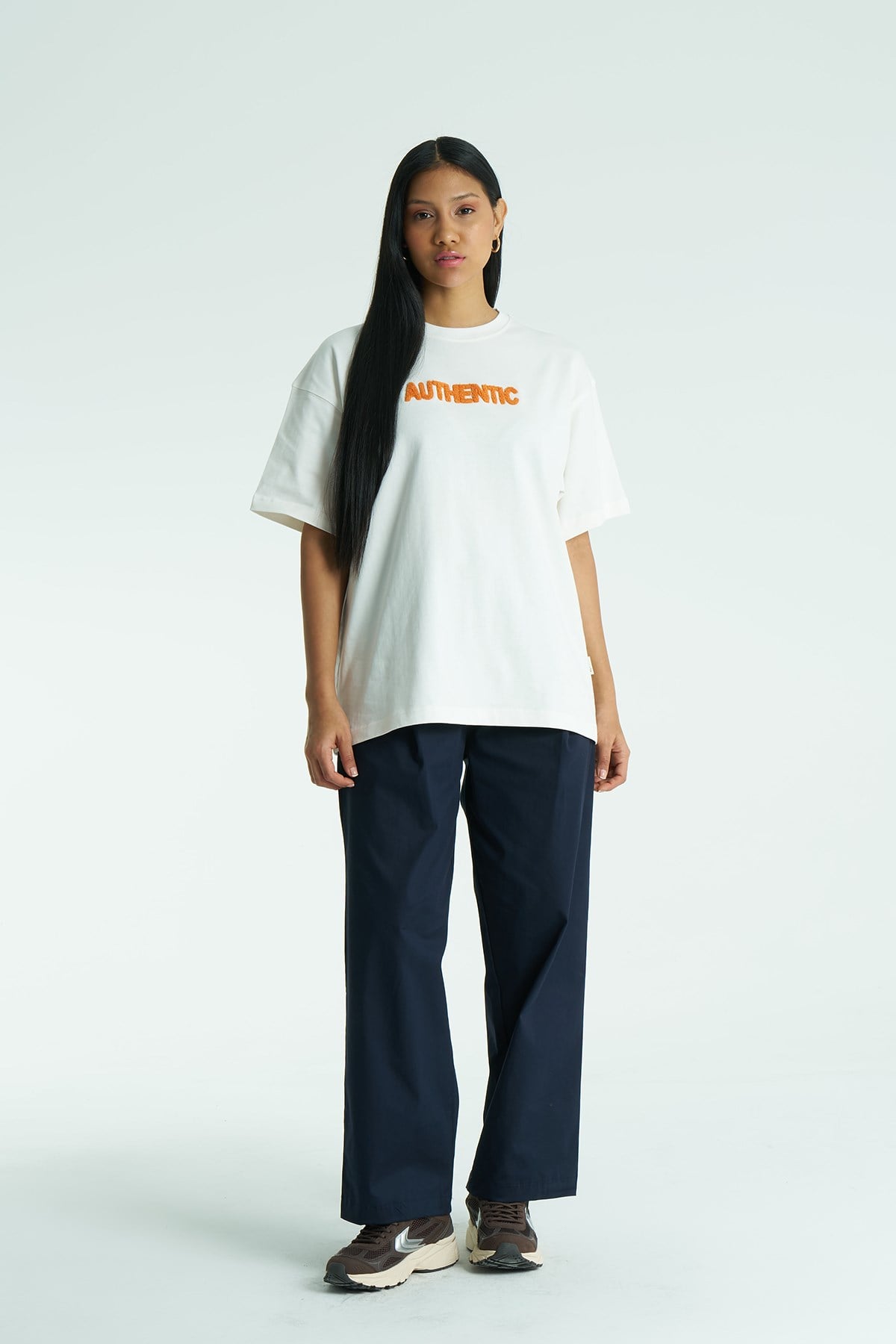 Authentic Oversize Kadın Tişört Ekru