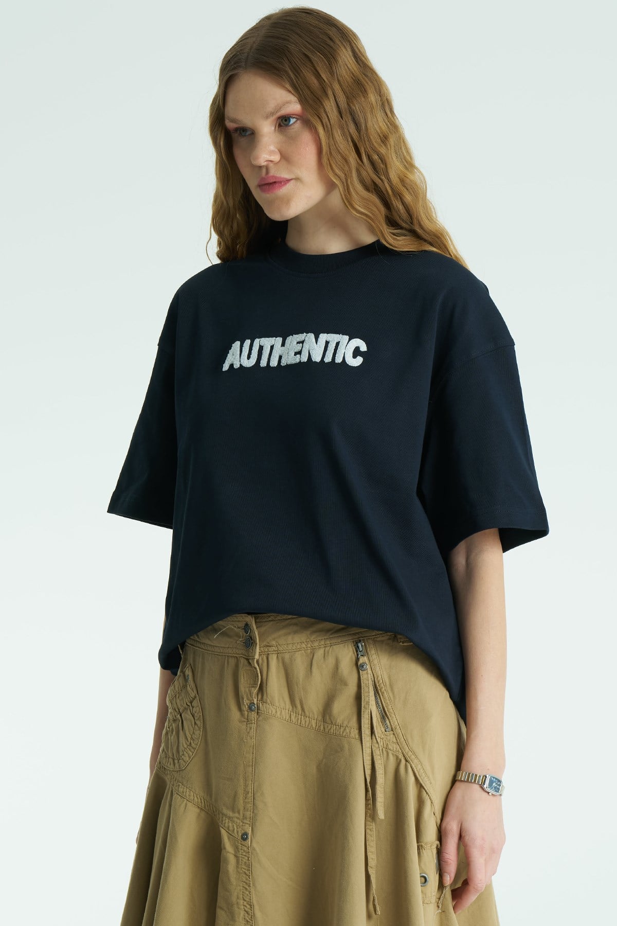 Authentic Oversize Kadın Tişört Lacivert