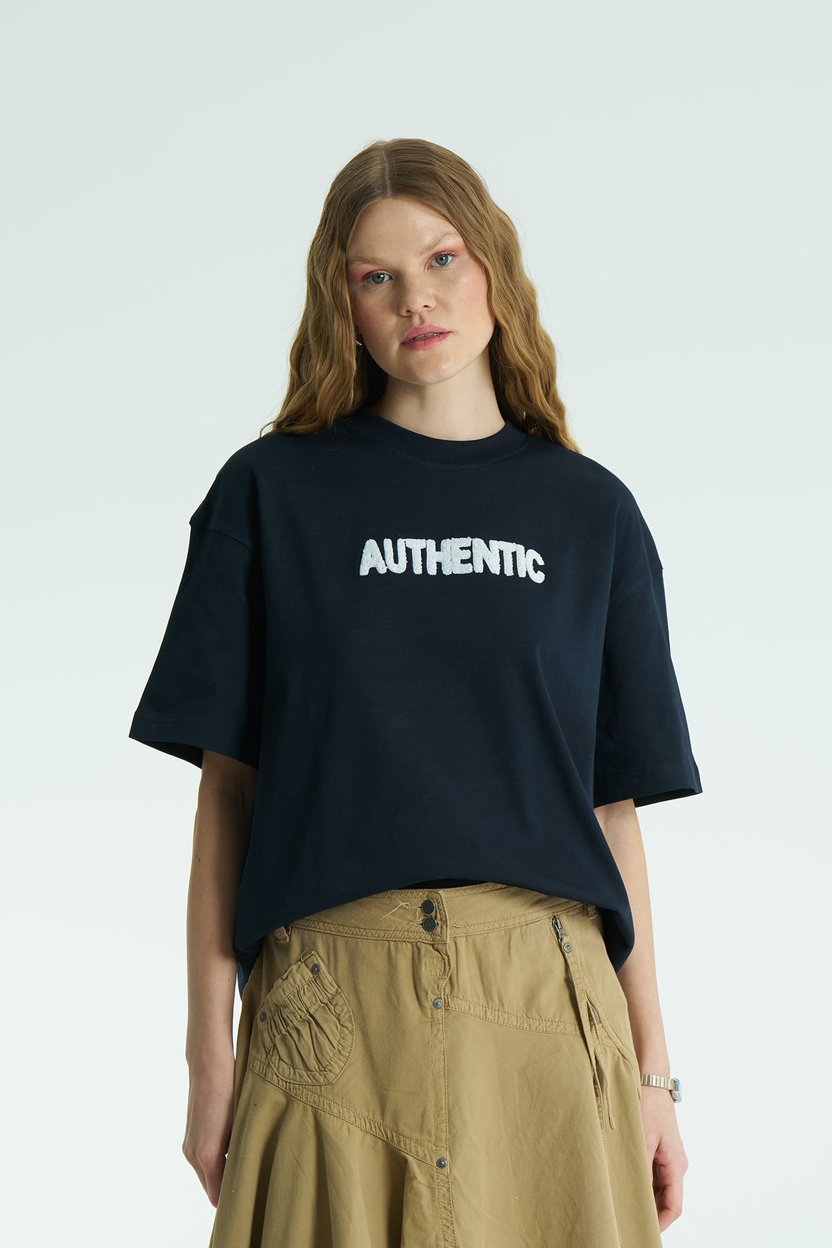 Authentic Oversize Kadın Tişört Lacivert