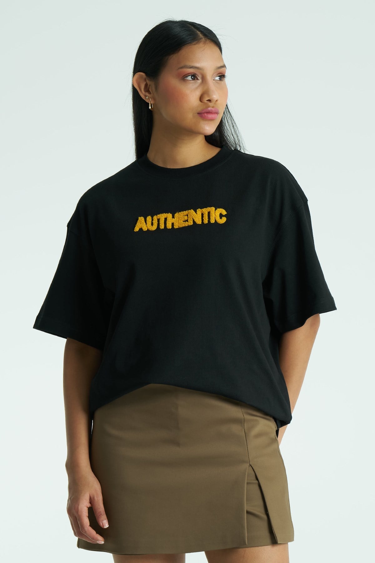 Authentic Oversize Kadın Tişört Siyah