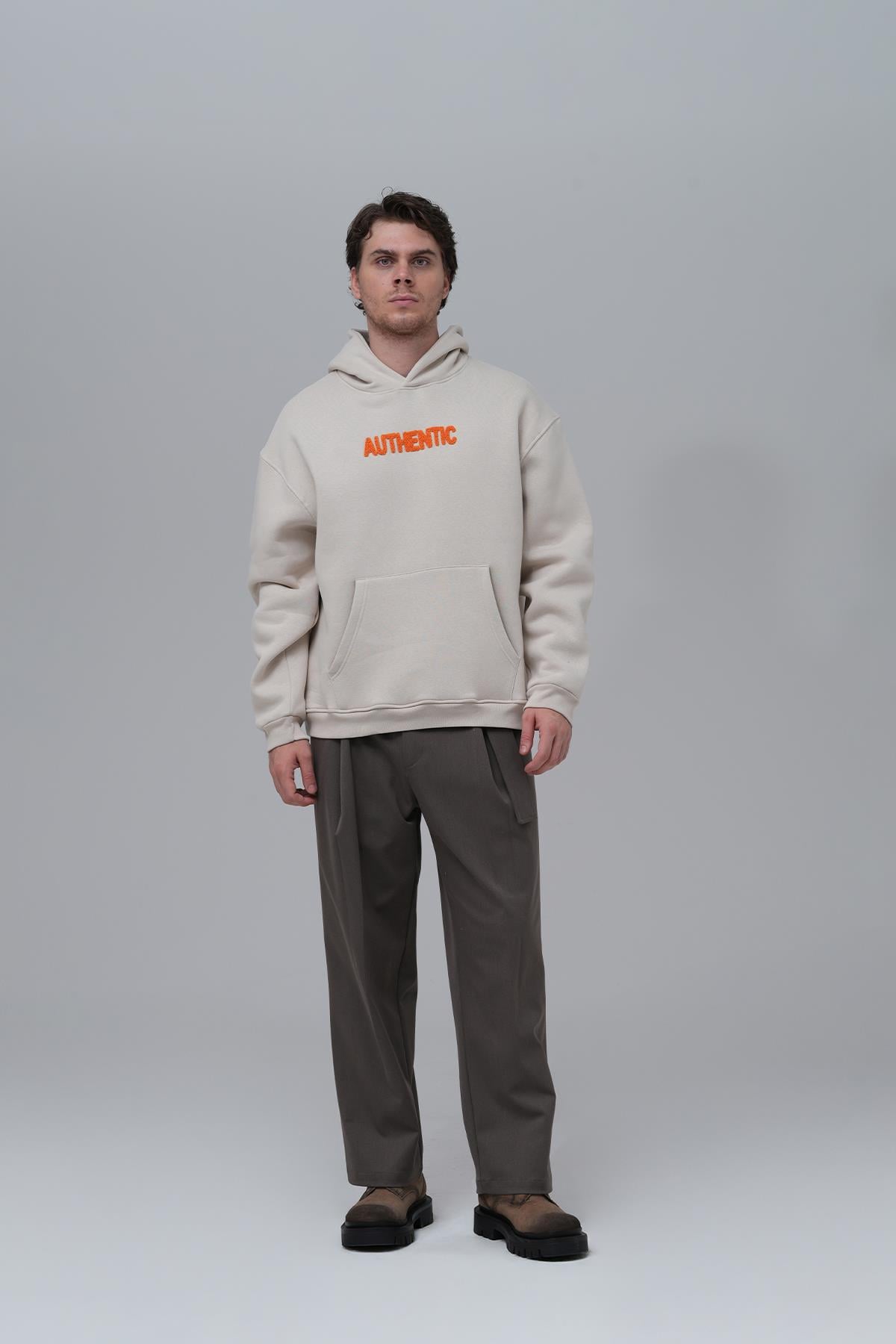 Authentic Oversize Sweatshirt Erkek Ekru
