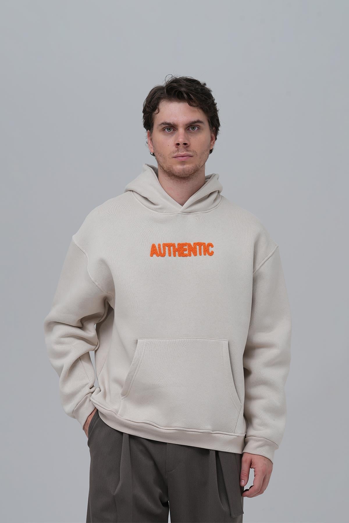 Authentic Oversize Sweatshirt Erkek Ekru
