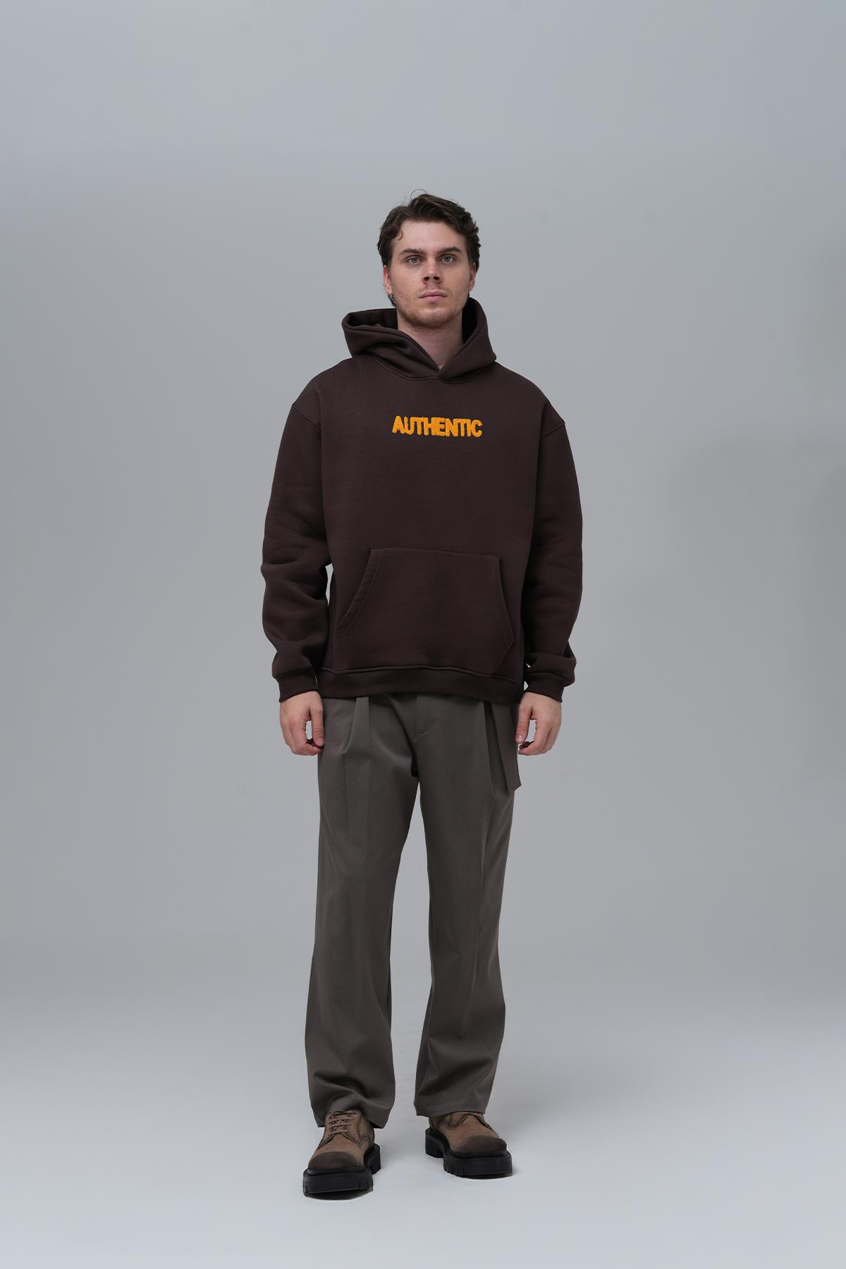 Authentic Oversize Sweatshirt Erkek Kahverengi