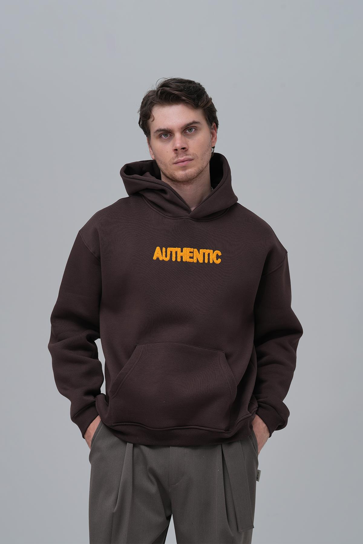 Authentic Oversize Sweatshirt Erkek Kahverengi