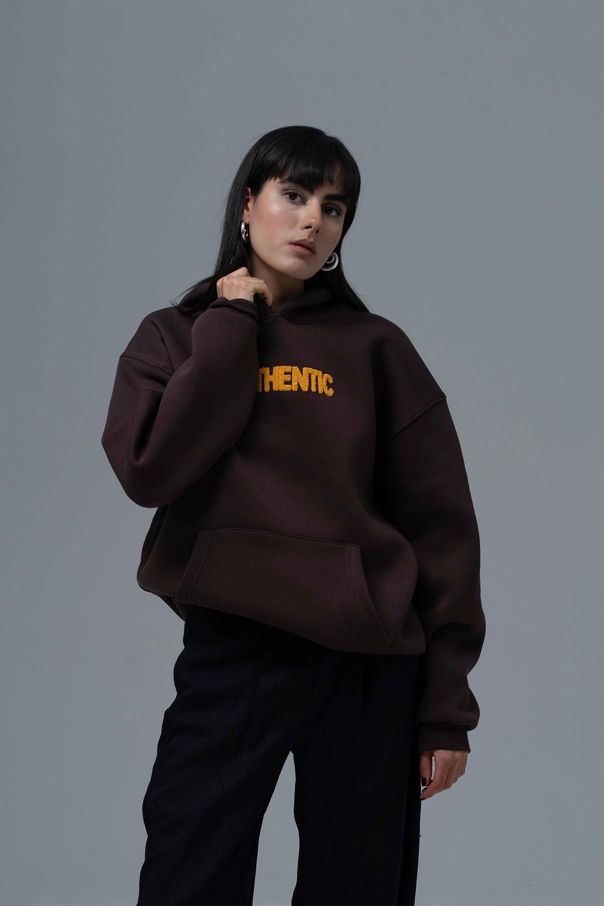 Authentic Oversize Sweatshirt Kadın Kahverengi