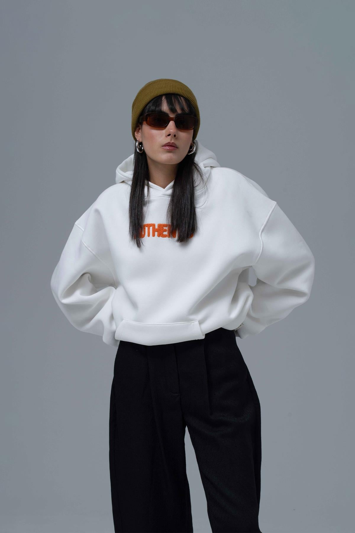 Authentic Oversize Sweatshirt Kadın Taş