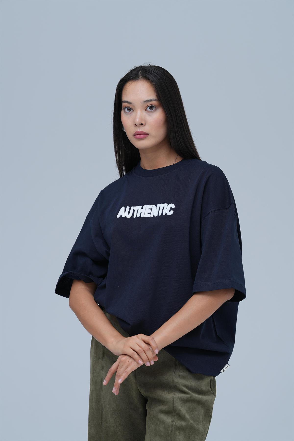 Authentic Oversize Tişört Kadın Lacivert