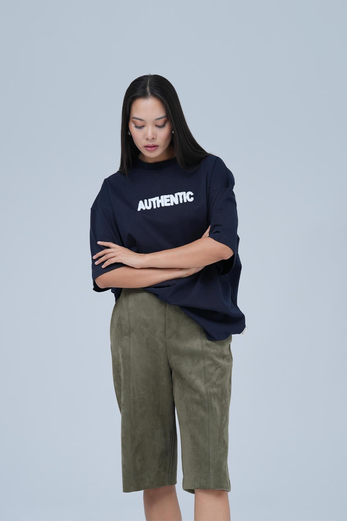 Authentic Oversize Tişört Kadın Lacivert