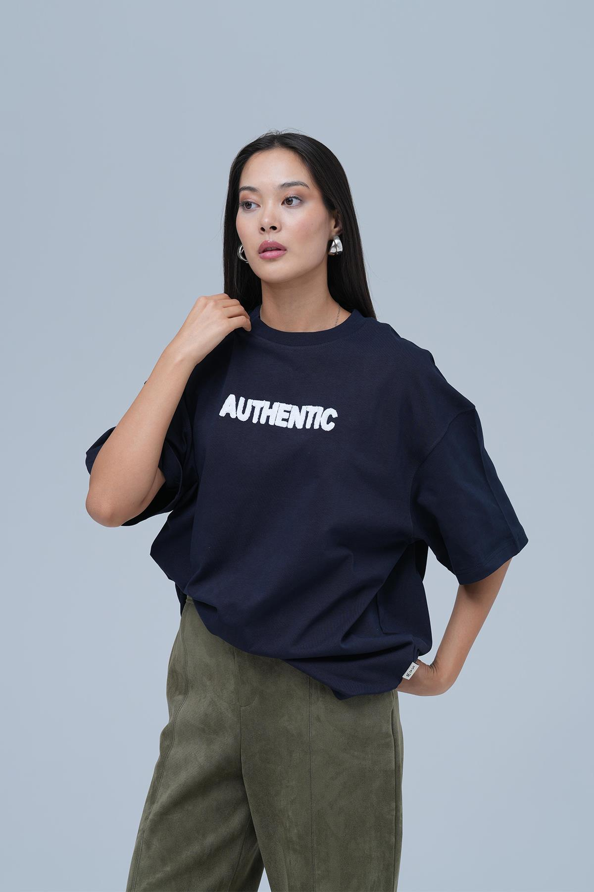 Authentic Oversize Tişört Kadın Lacivert