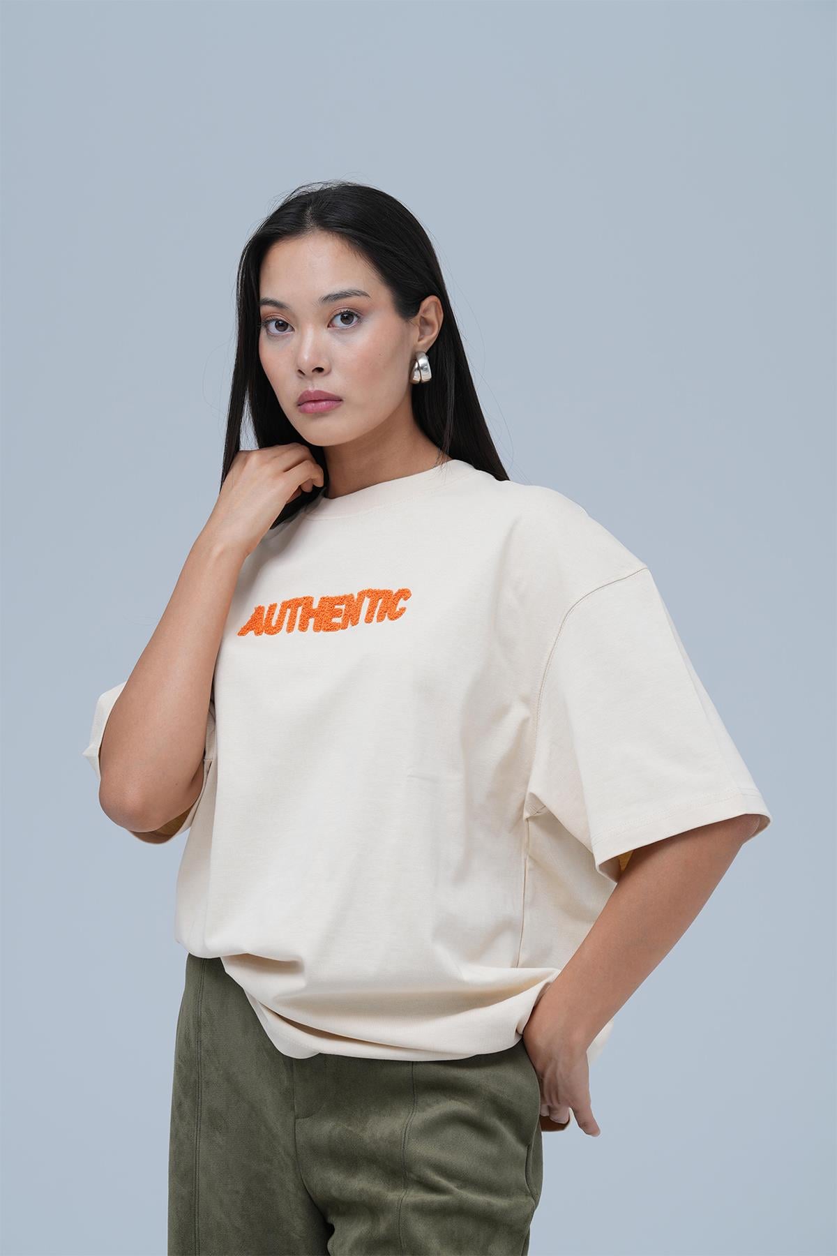 Authentic Oversize Tişört Kadın Stone
