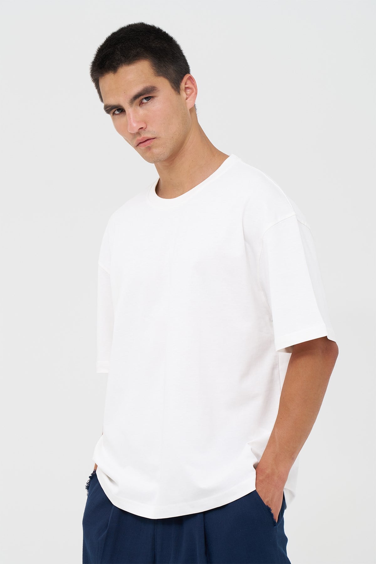 Basic Oversize Tişört Erkek /04 Ekru