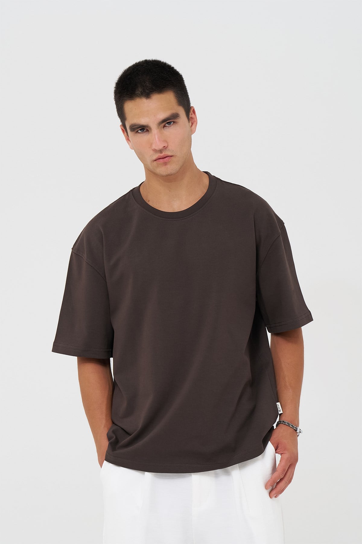 Basic Oversize Tişört Erkek /04 Kahverengi