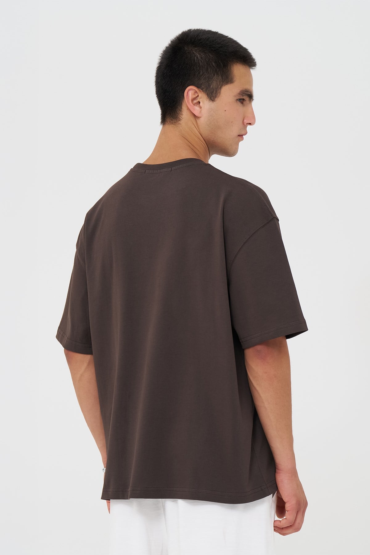 Basic Oversize Tişört Erkek /04 Kahverengi
