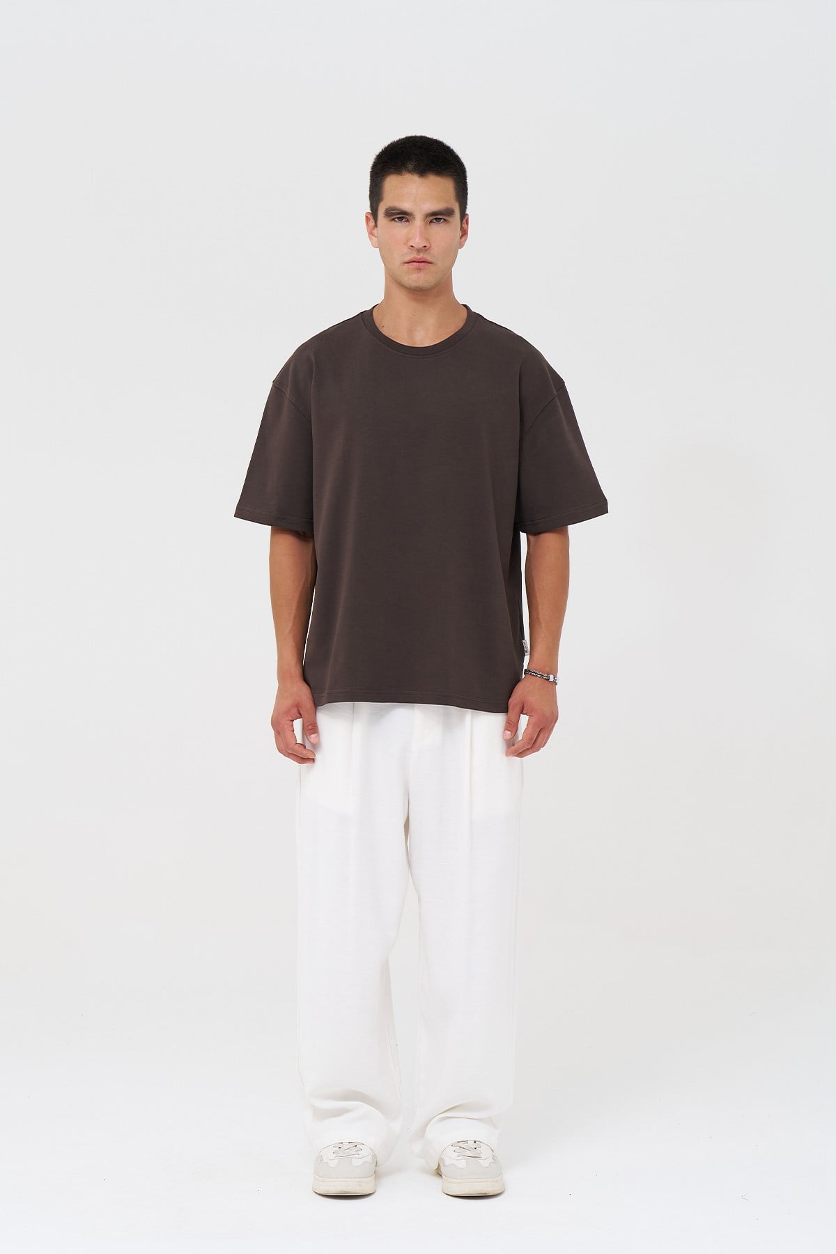 Basic Oversize Tişört Erkek /04 Kahverengi