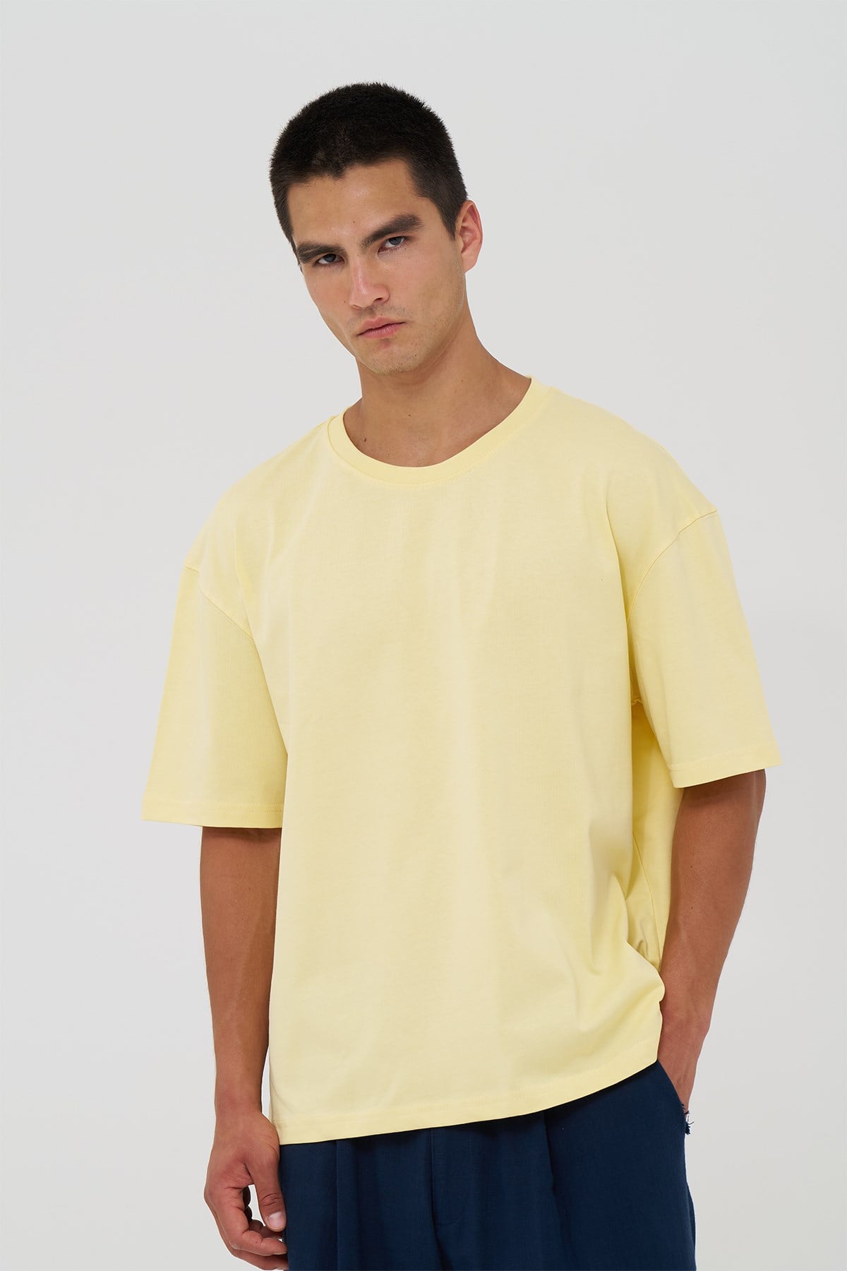 Basic Oversize Tişört Erkek /04 Sarı