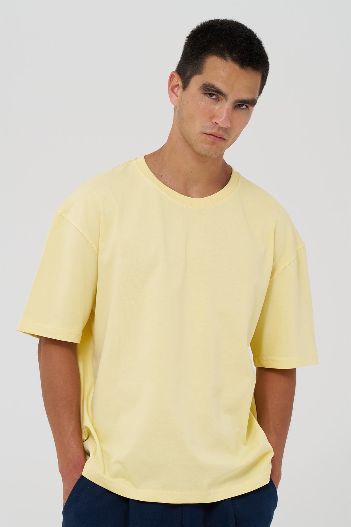 Basic Oversize Tişört Erkek /04 Sarı