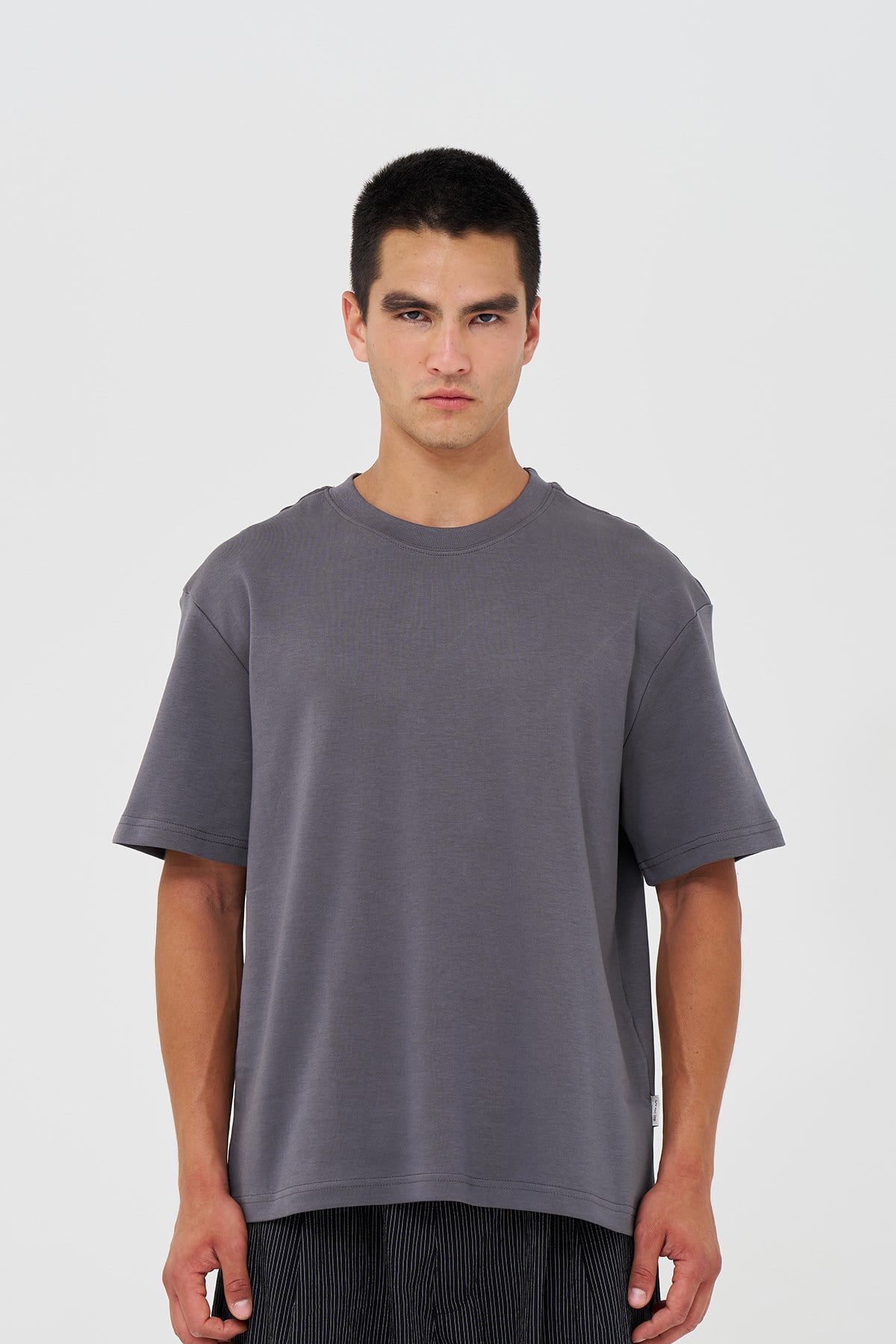 Basic Relaxed Fit Tişört Erkek /03 Füme
