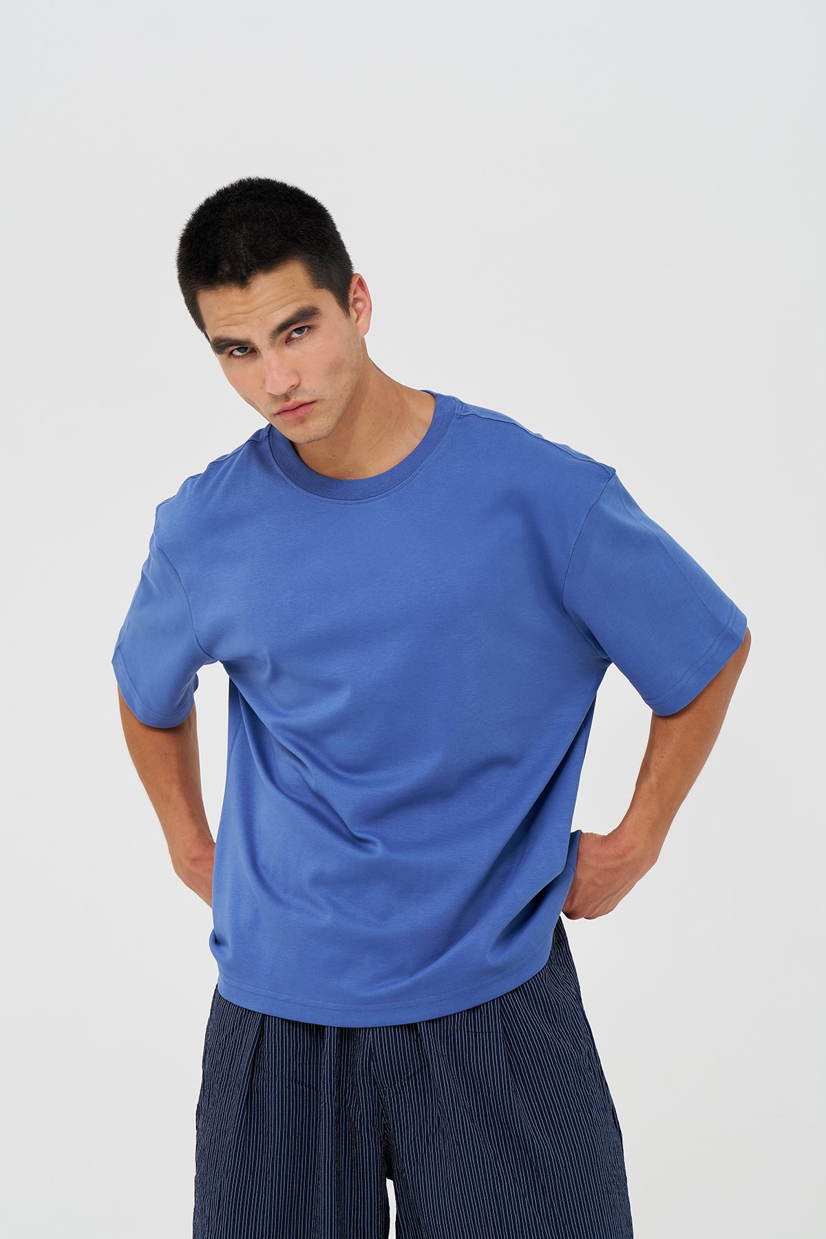 Basic Relaxed Fit Tişört Erkek /03 İndigo