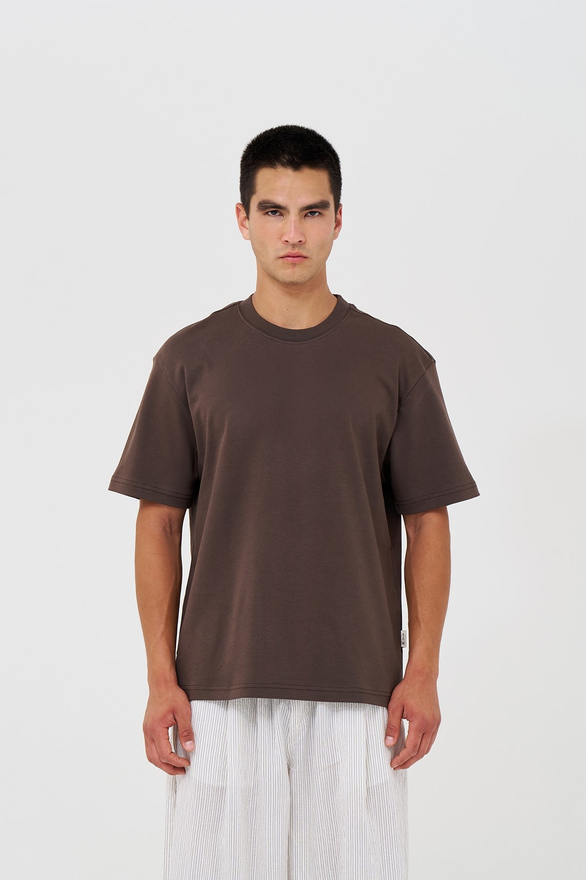 Basic Relaxed Fit Tişört Erkek /03 Kahverengi