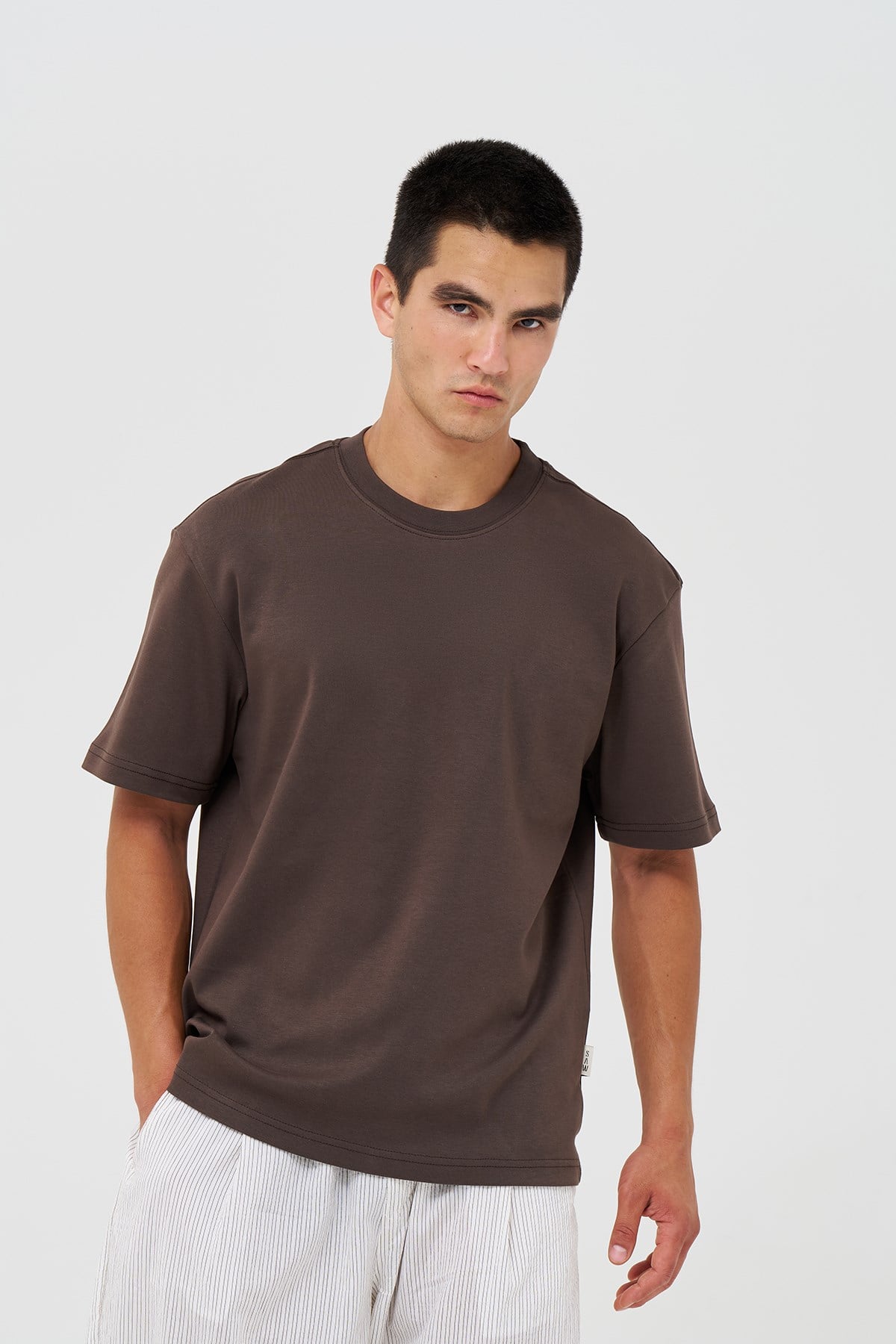 Basic Relaxed Fit Tişört Erkek /03 Kahverengi