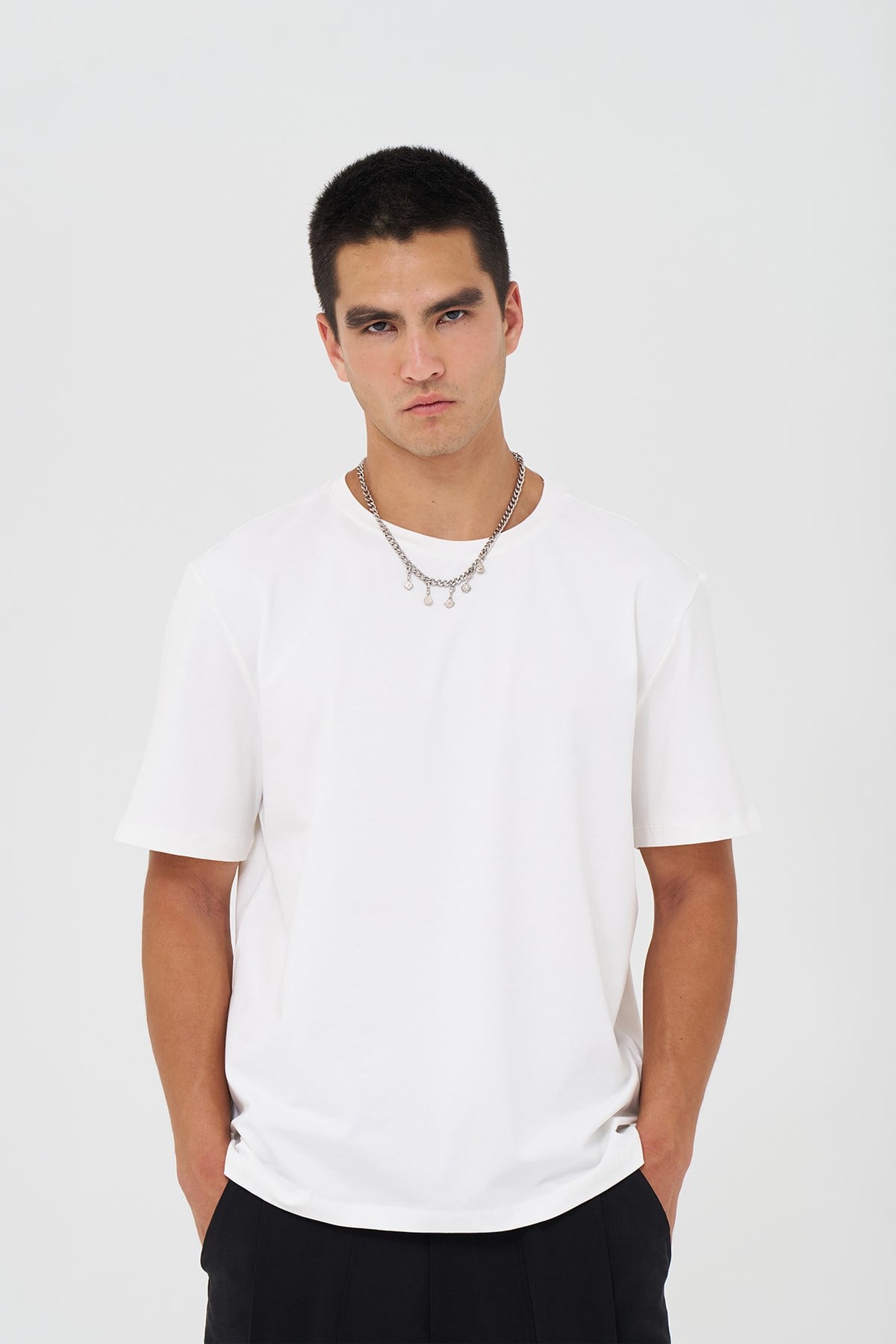 Basic Slim Fit Tişört Erkek /01 Ekru